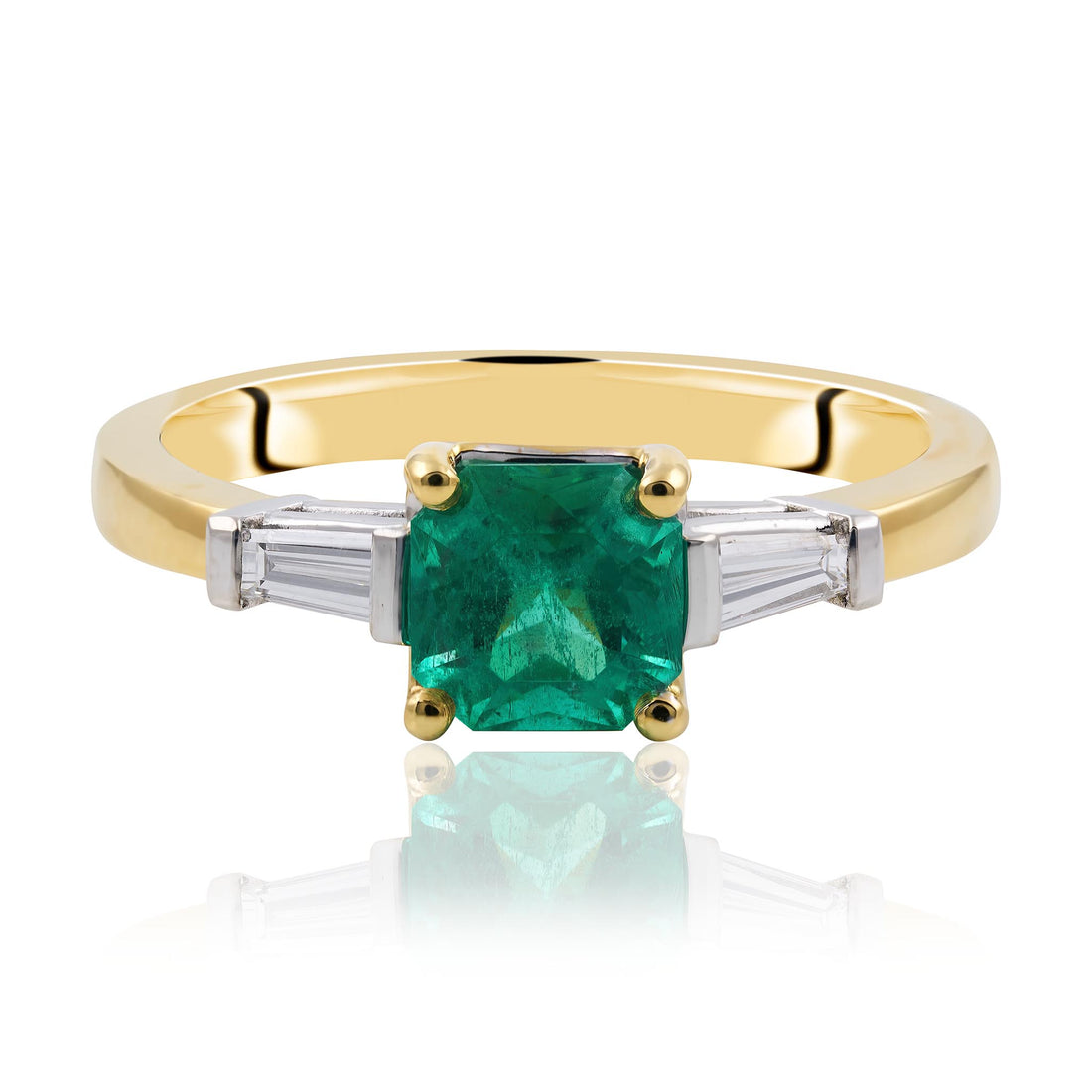 Emerald and Baguette cut diamond ring
