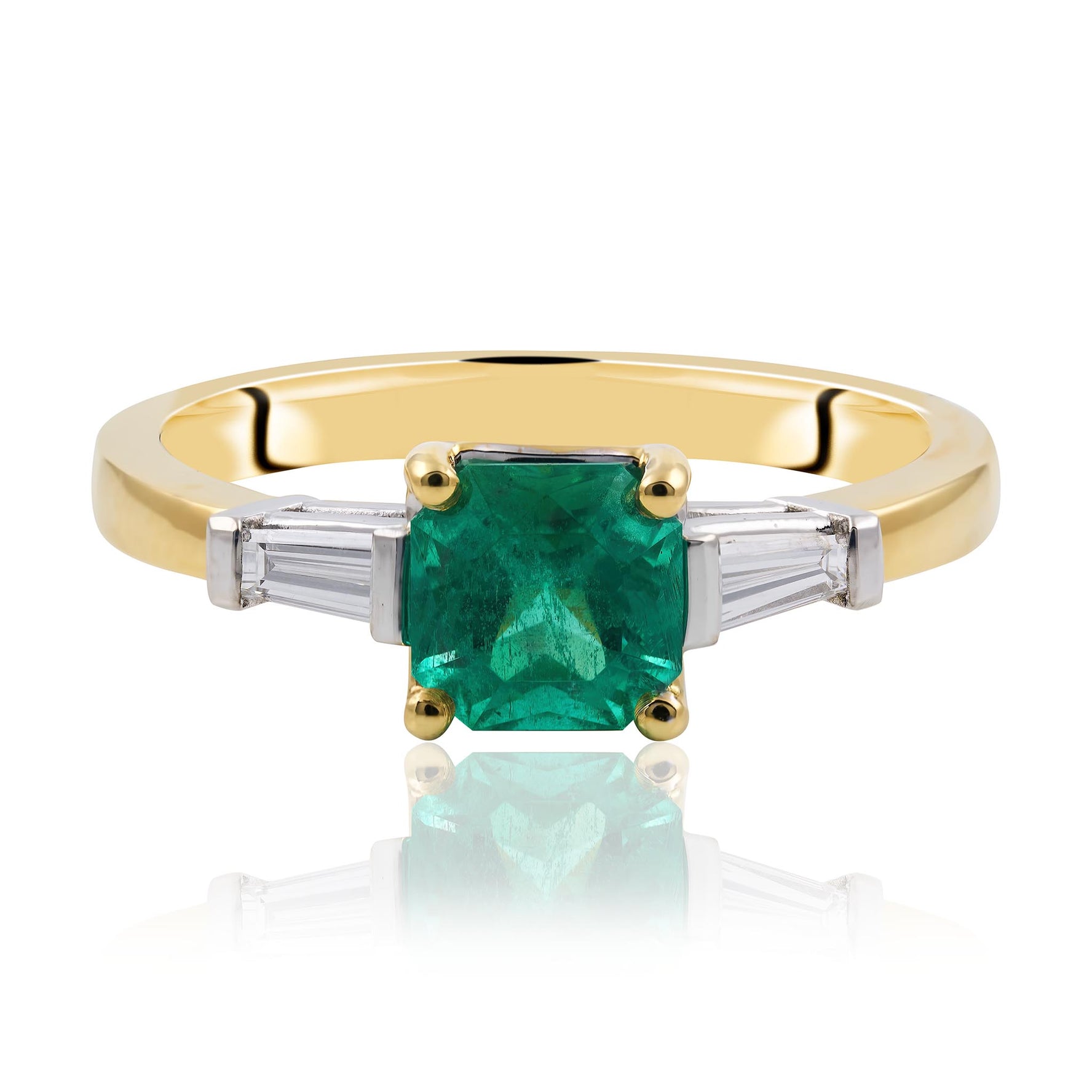 Emerald and Baguette cut diamond ring