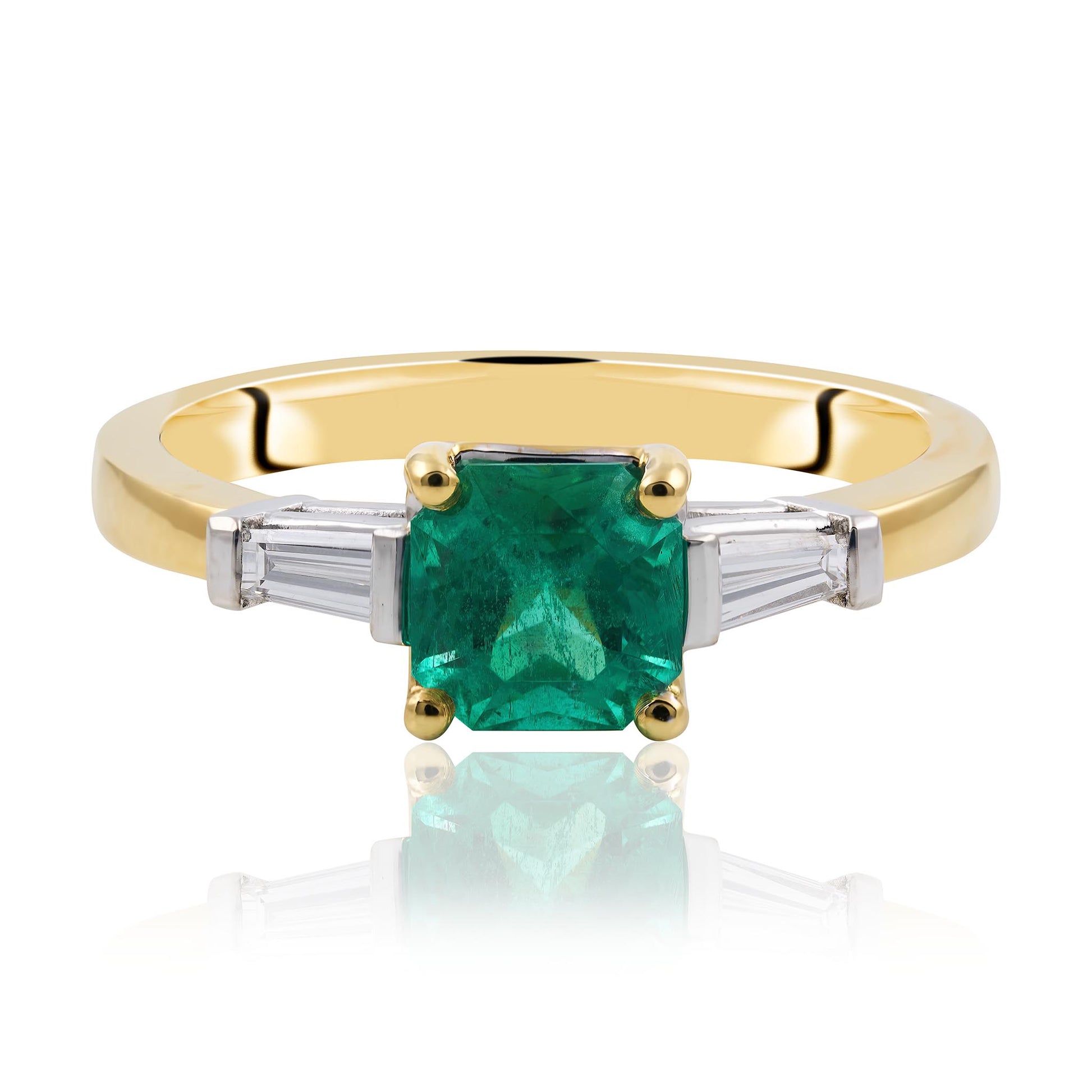 Emerald and Baguette cut diamond ring