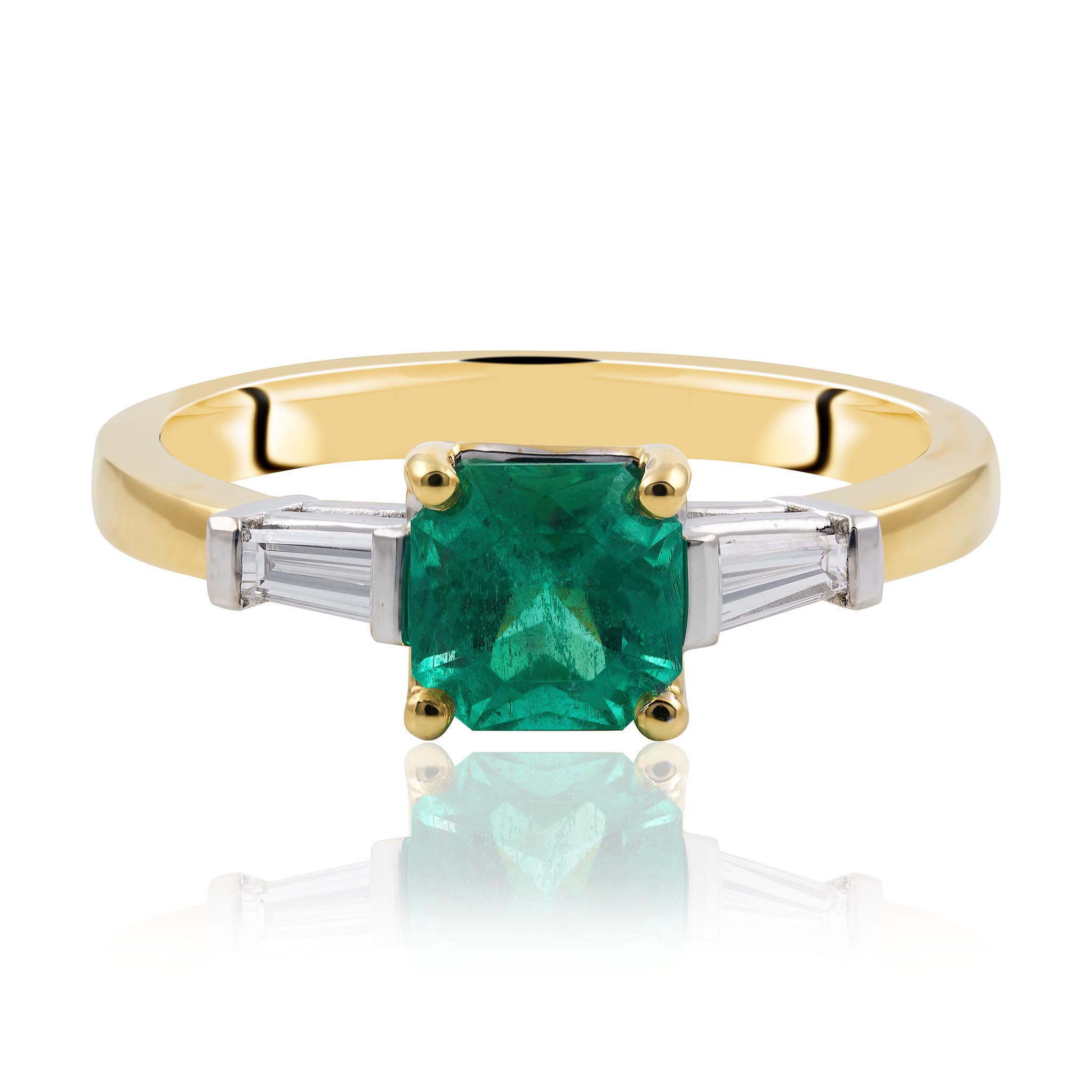 Emerald and Baguette cut diamond ring