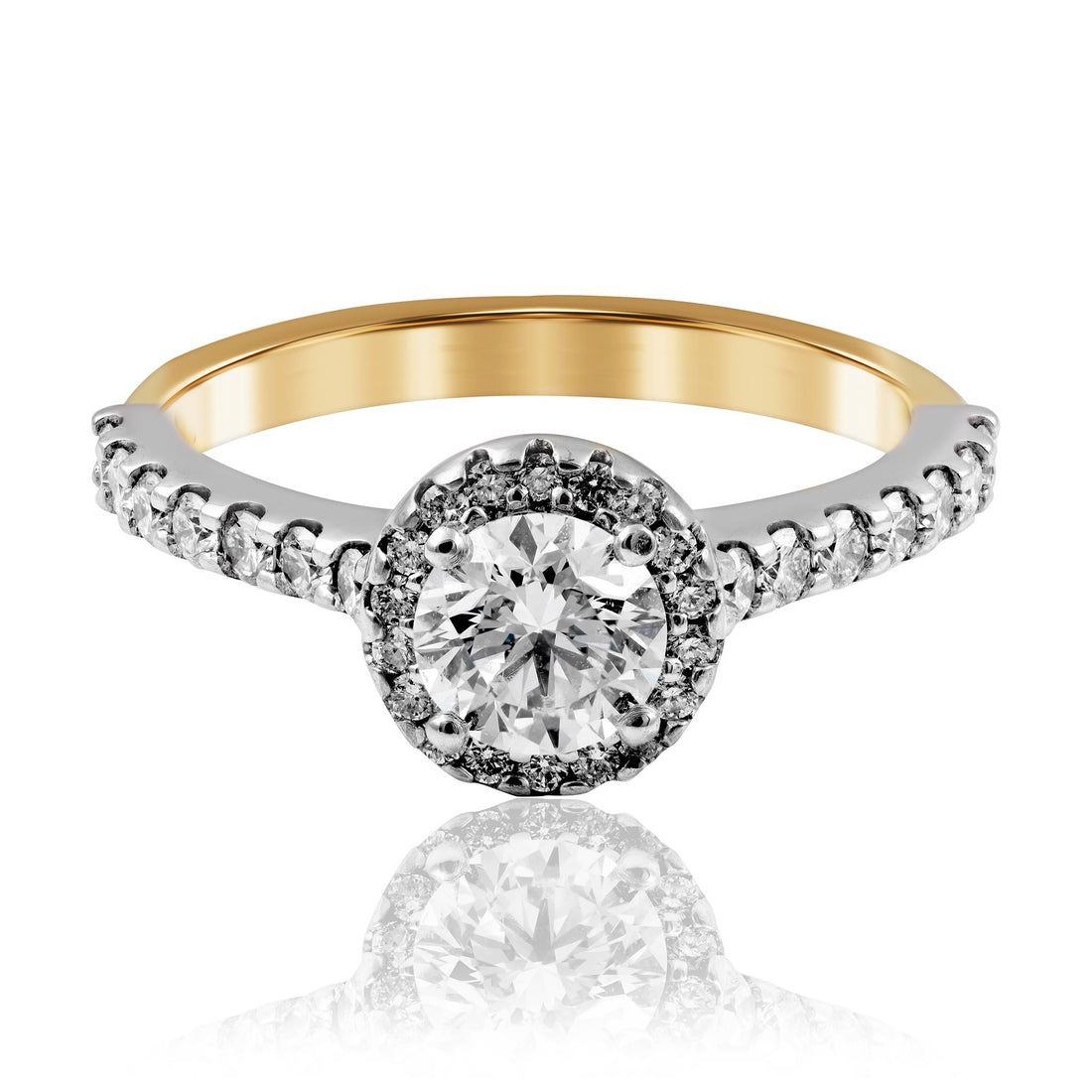 Diamond Engagement Ring with Halo and shoulder diamonds