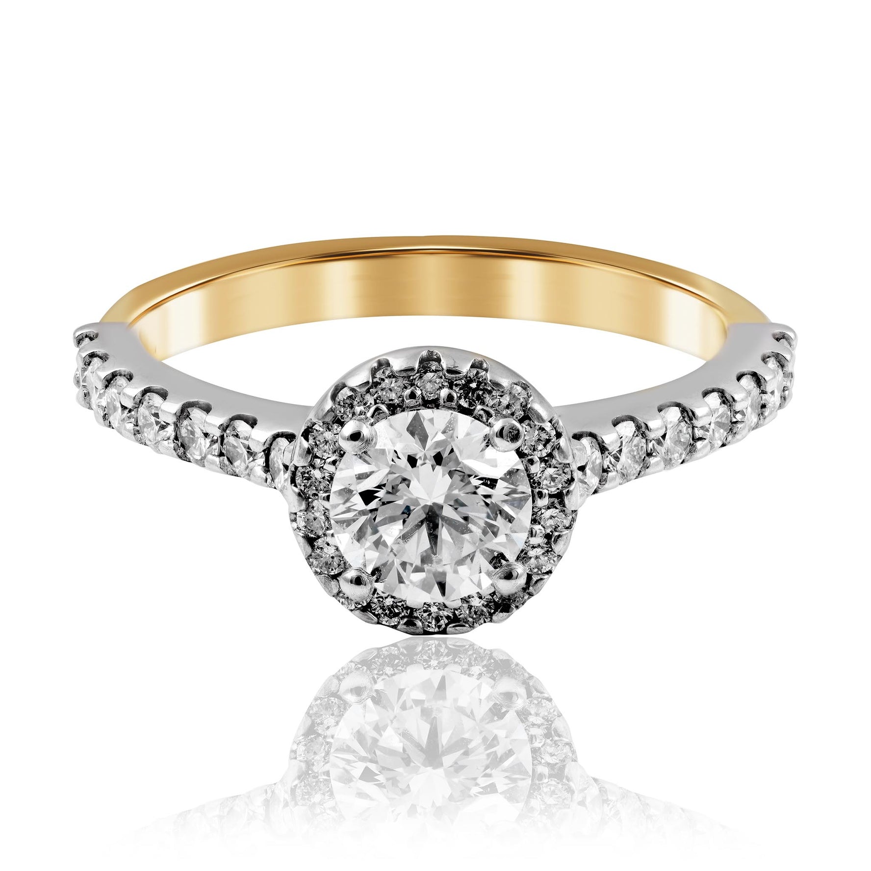 Diamond Engagement Ring with Halo and shoulder diamonds