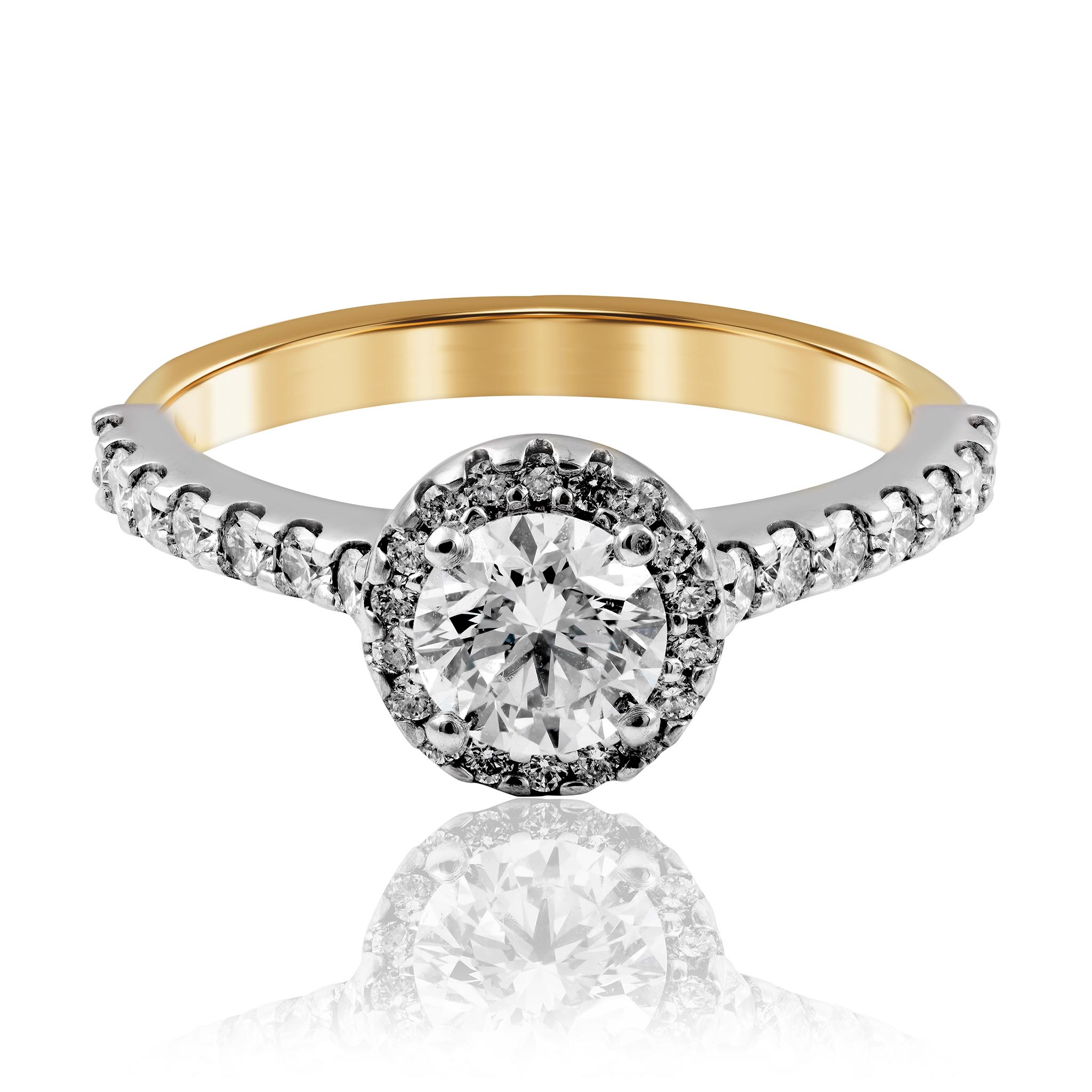 Diamond Engagement Ring with Halo and shoulder diamonds