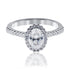 Oval diamond with halo and shoulder diamonds