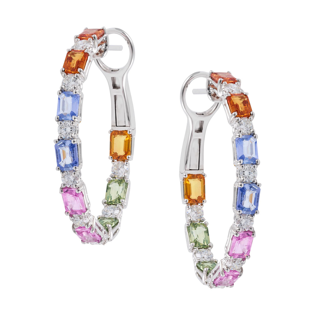 Multicoloured sapphire and diamond earrings