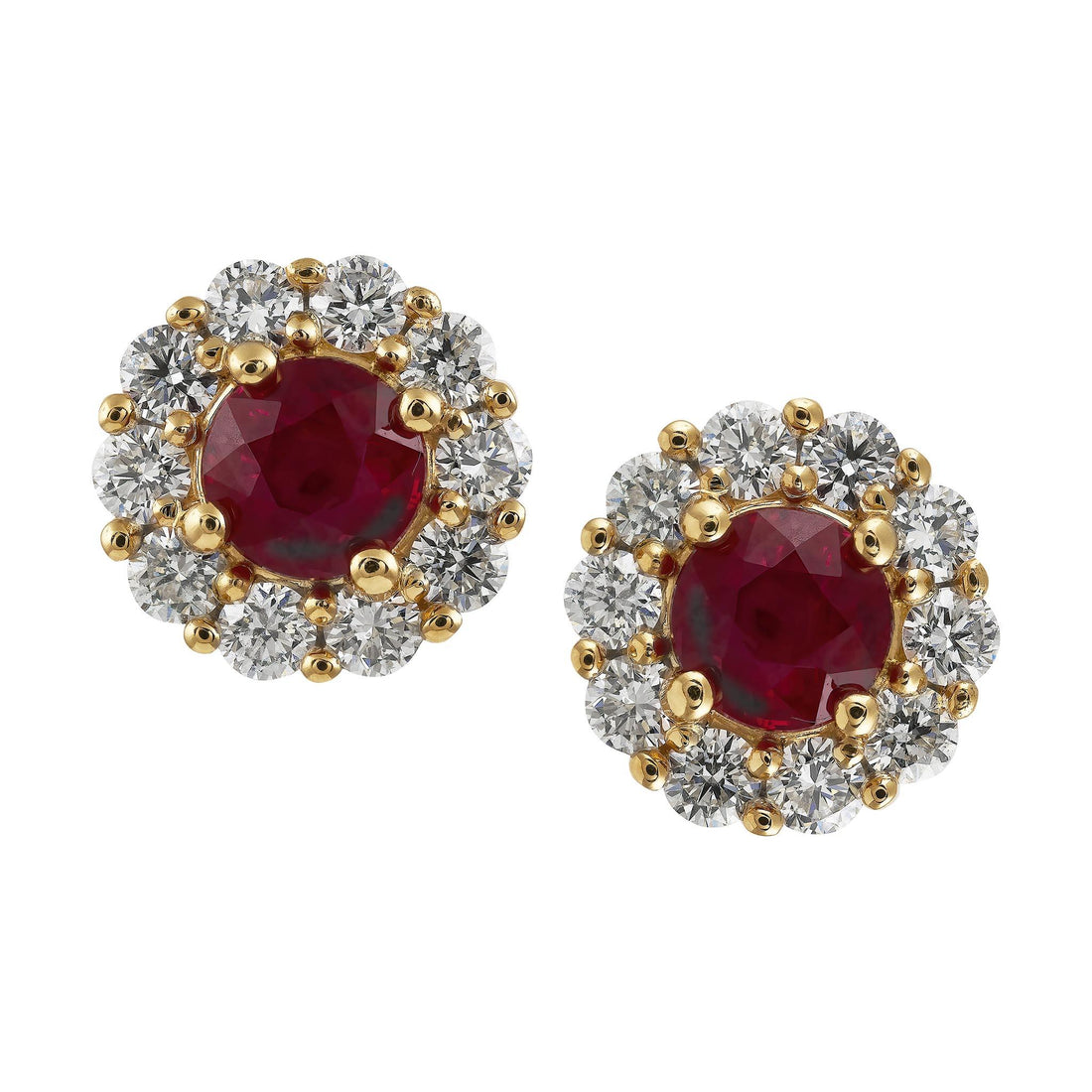 Ruby and diamond halo studs Brisbane