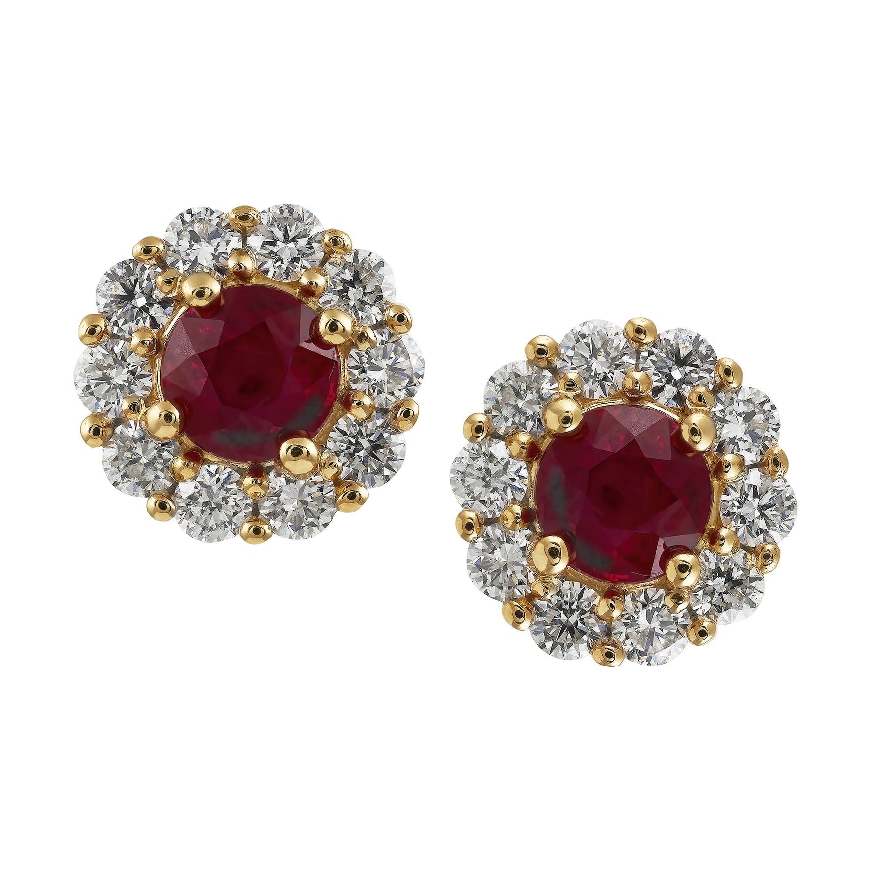 Ruby and diamond halo studs Brisbane