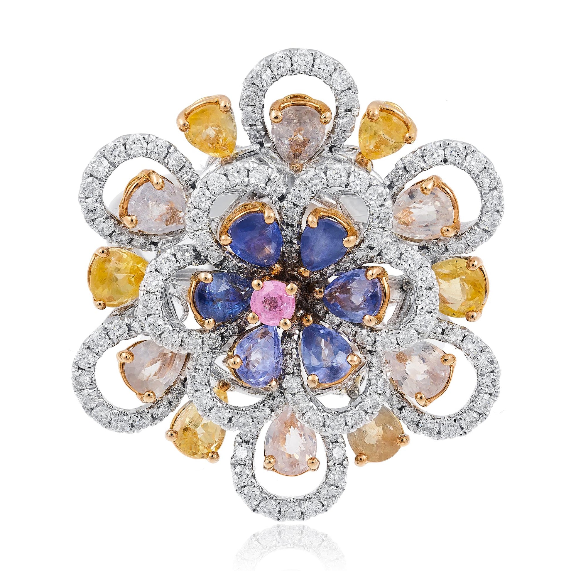Flower Designed Sapphire and Diamond Ring