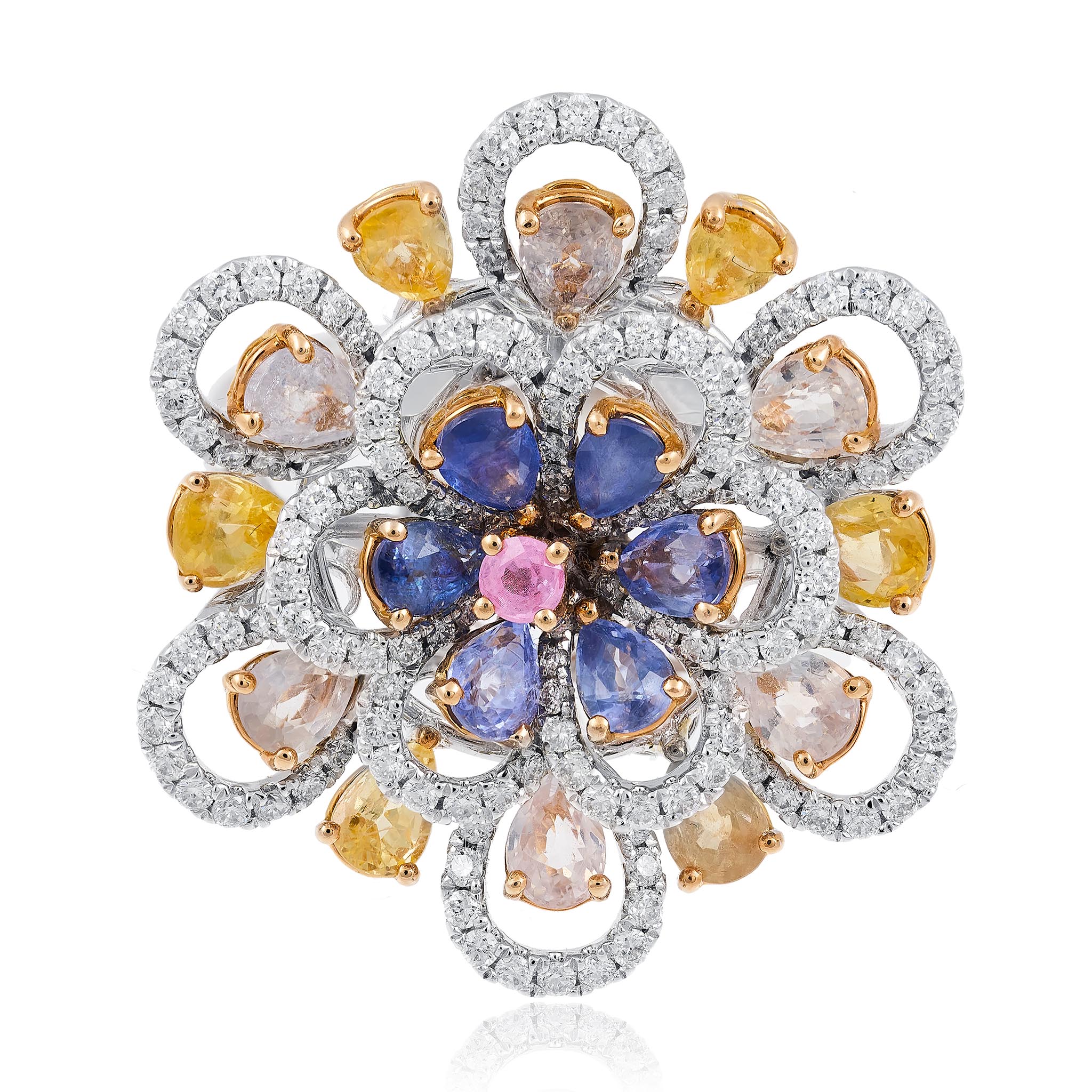 Flower Designed Sapphire and Diamond Ring