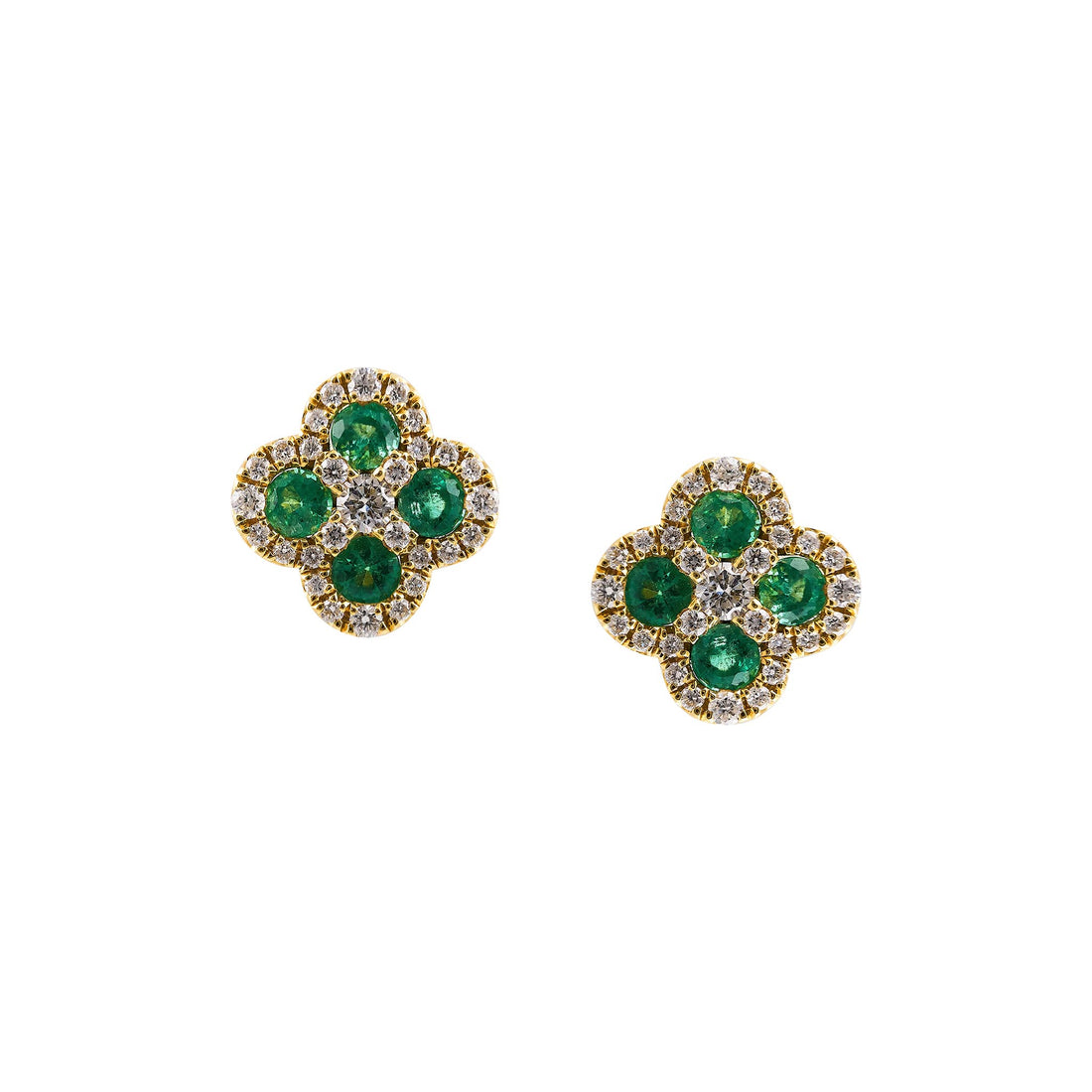 Emerald and Diamond Clover shaped Stud