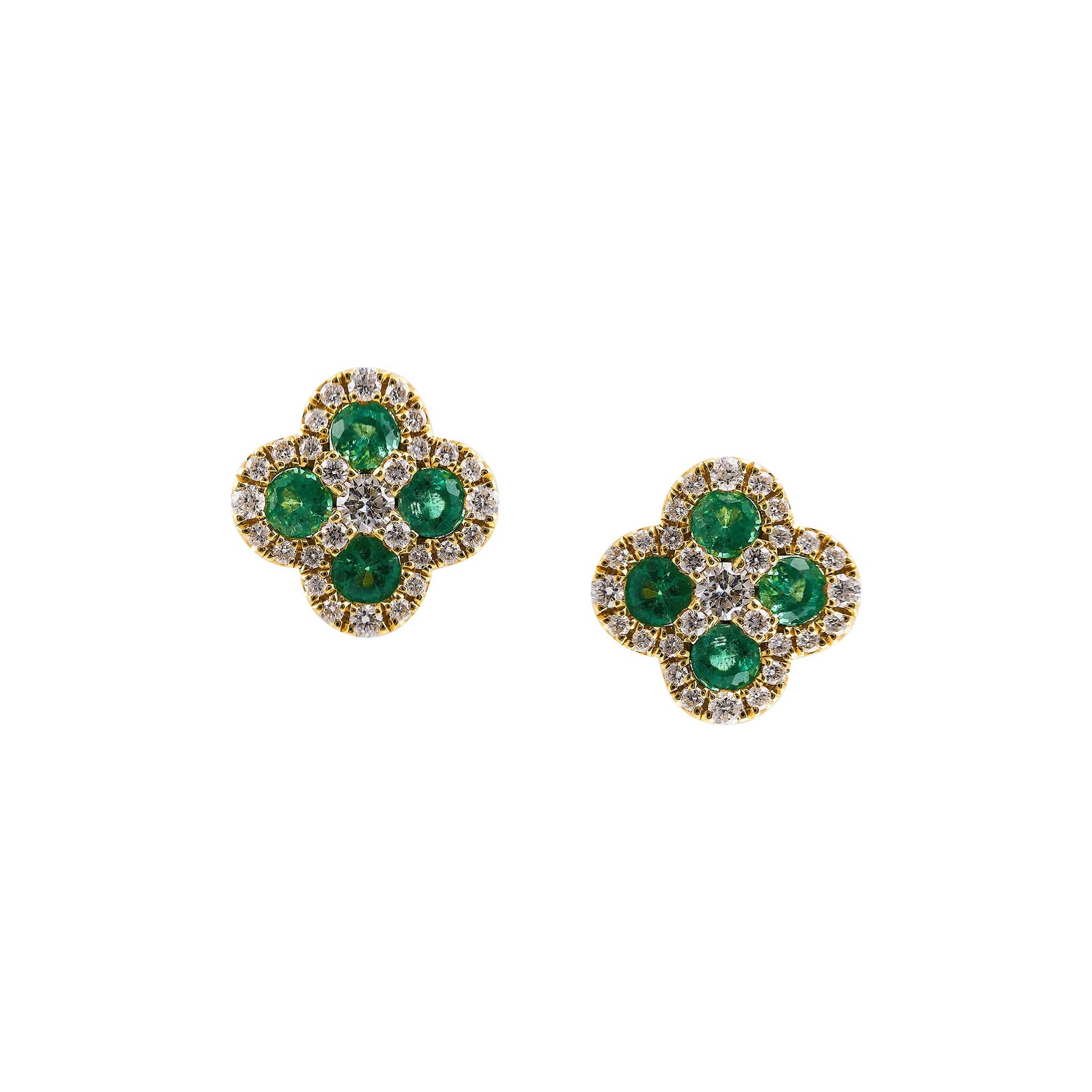 Emerald and Diamond Clover shaped Stud