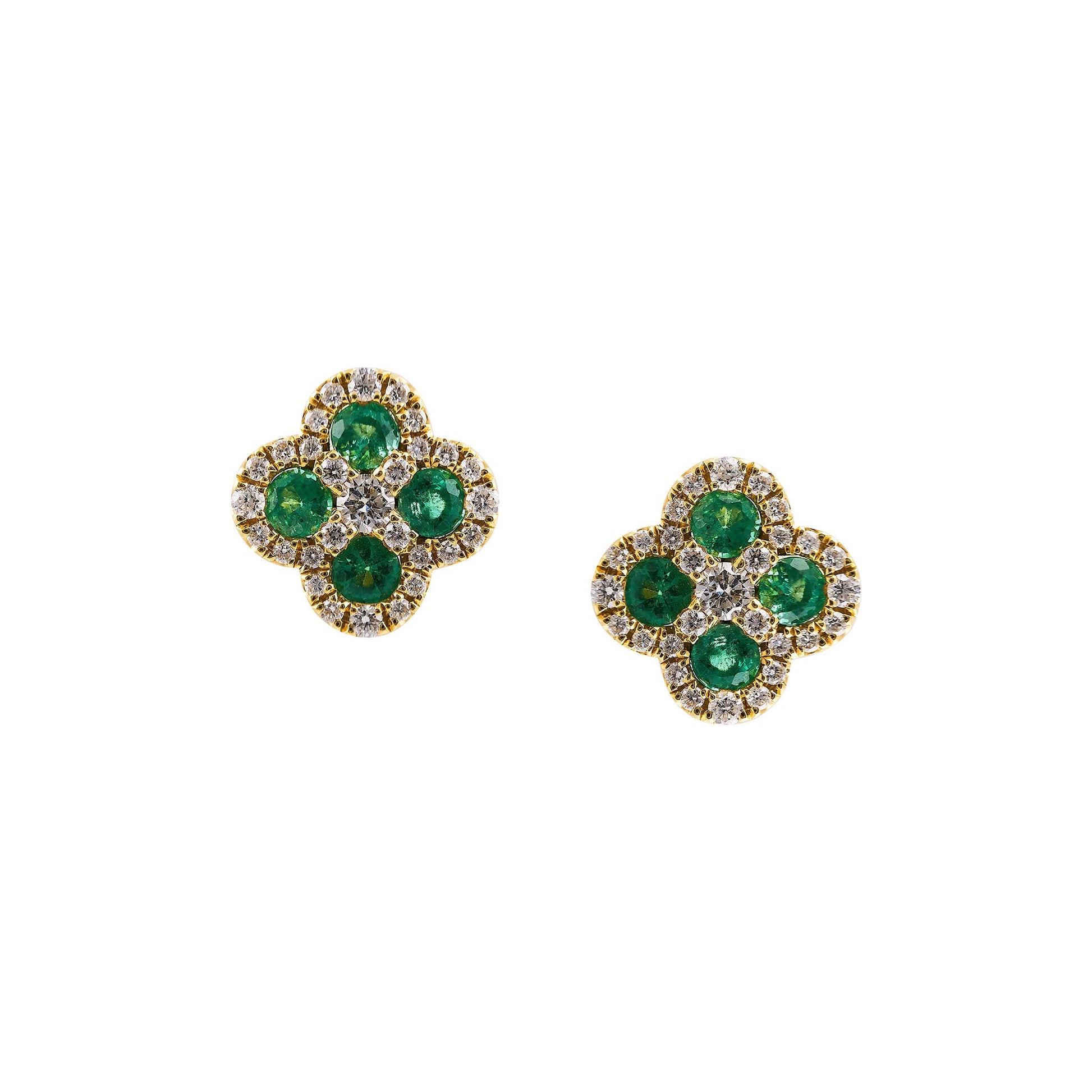 Emerald and Diamond Clover shaped Stud