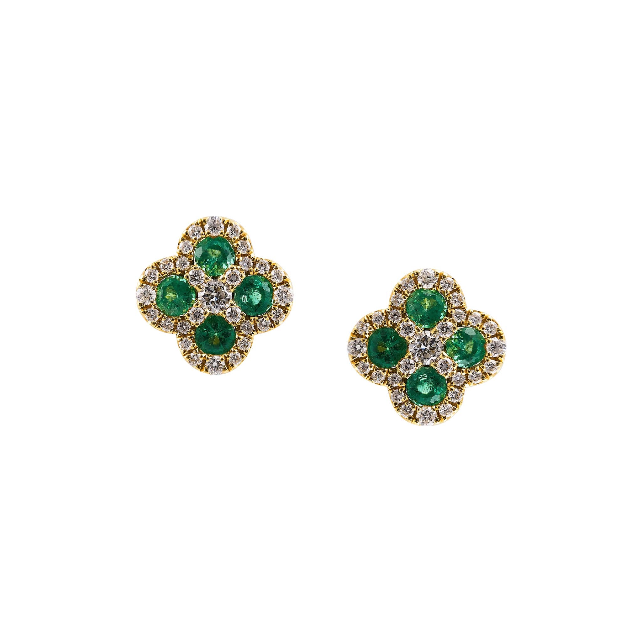 Emerald and Diamond Clover shaped Stud