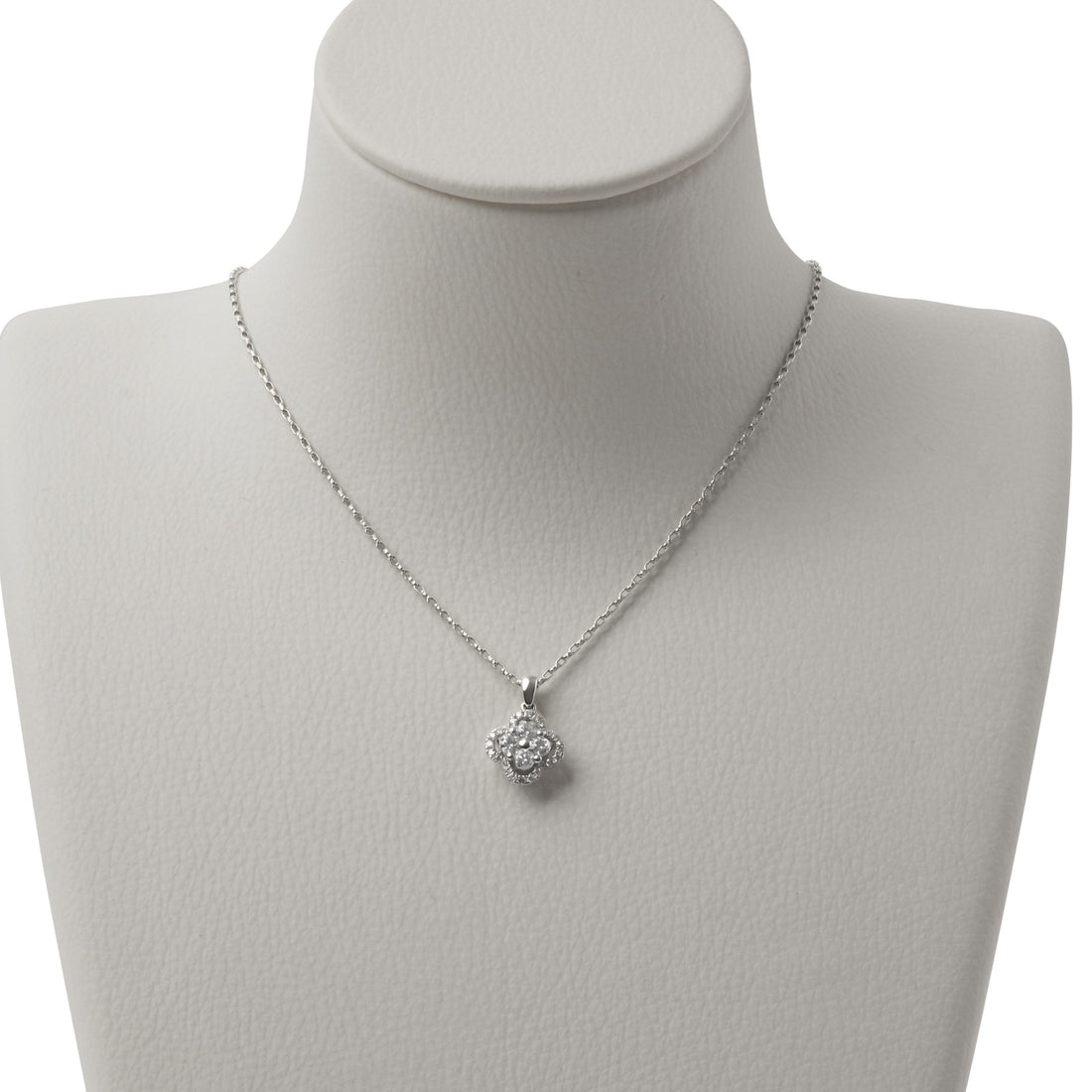 18ct White Gold Clover Shaped Diamond Pendant