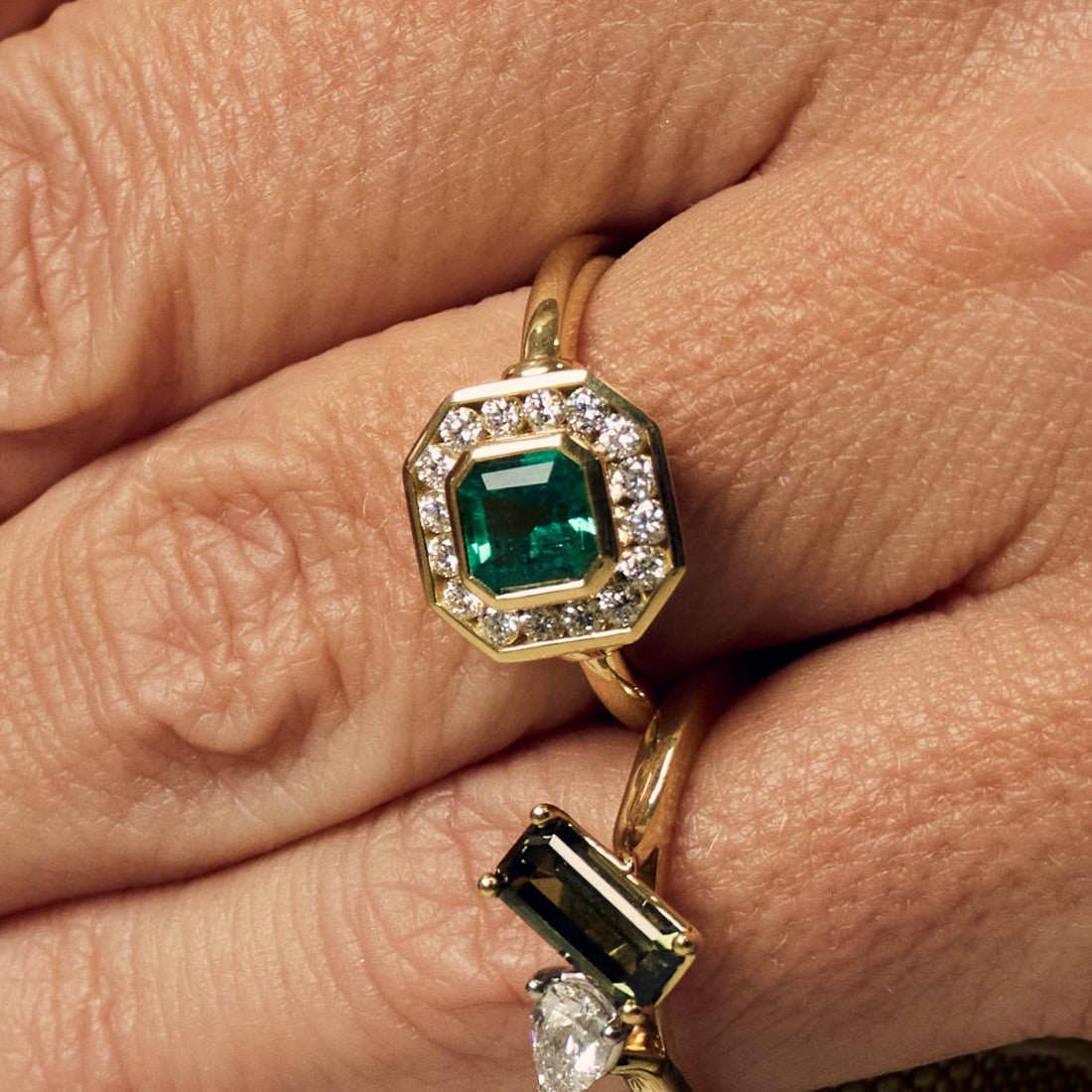 Radiant Cut Colombian Emerald & Diamond Ring