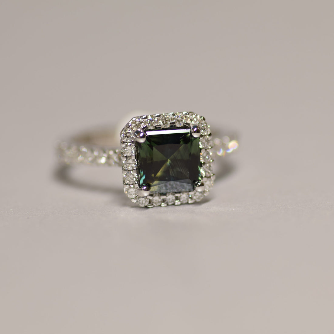 Green Sapphire and Diamond Engagement Ring