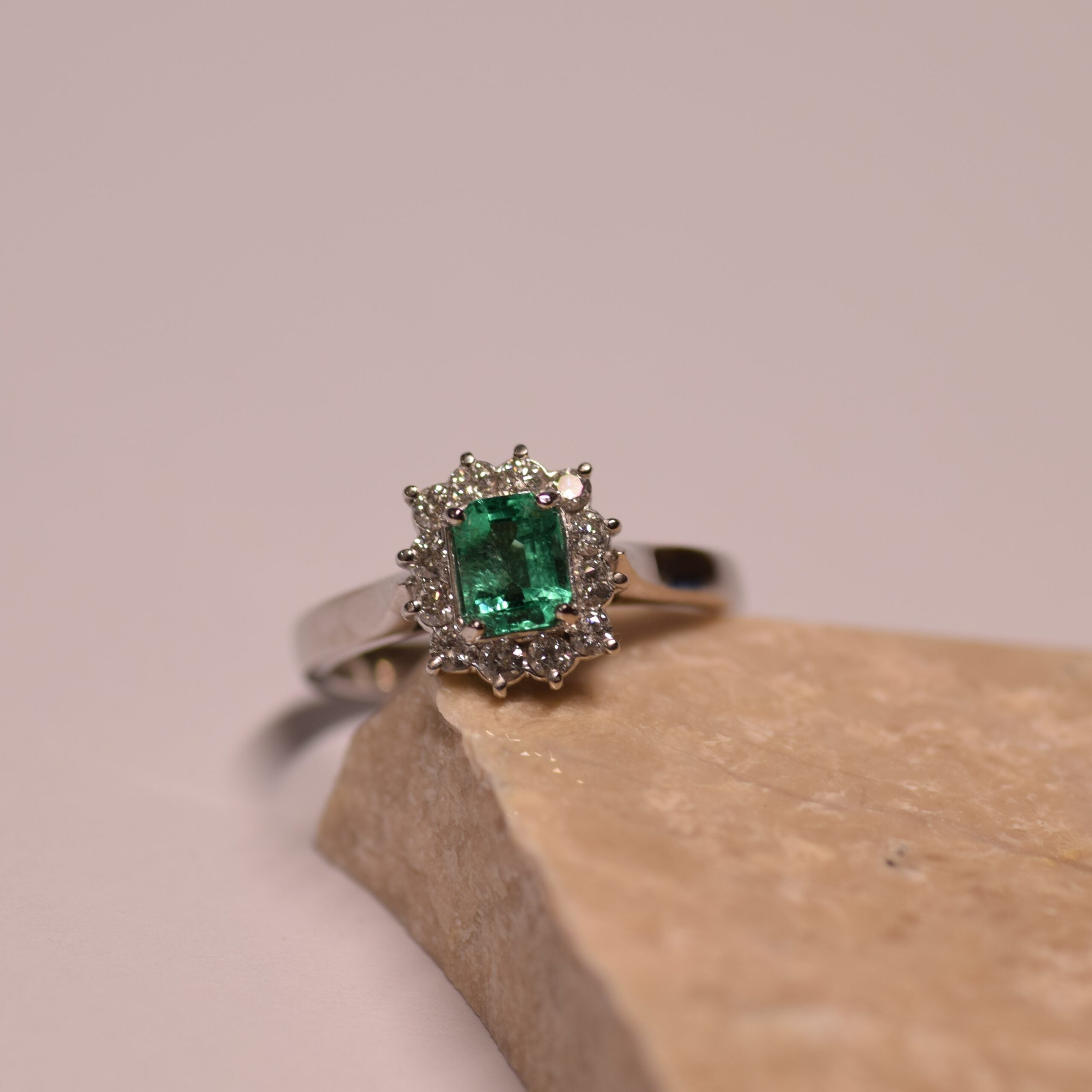 Vibrant Green Emerald and Diamond Ring