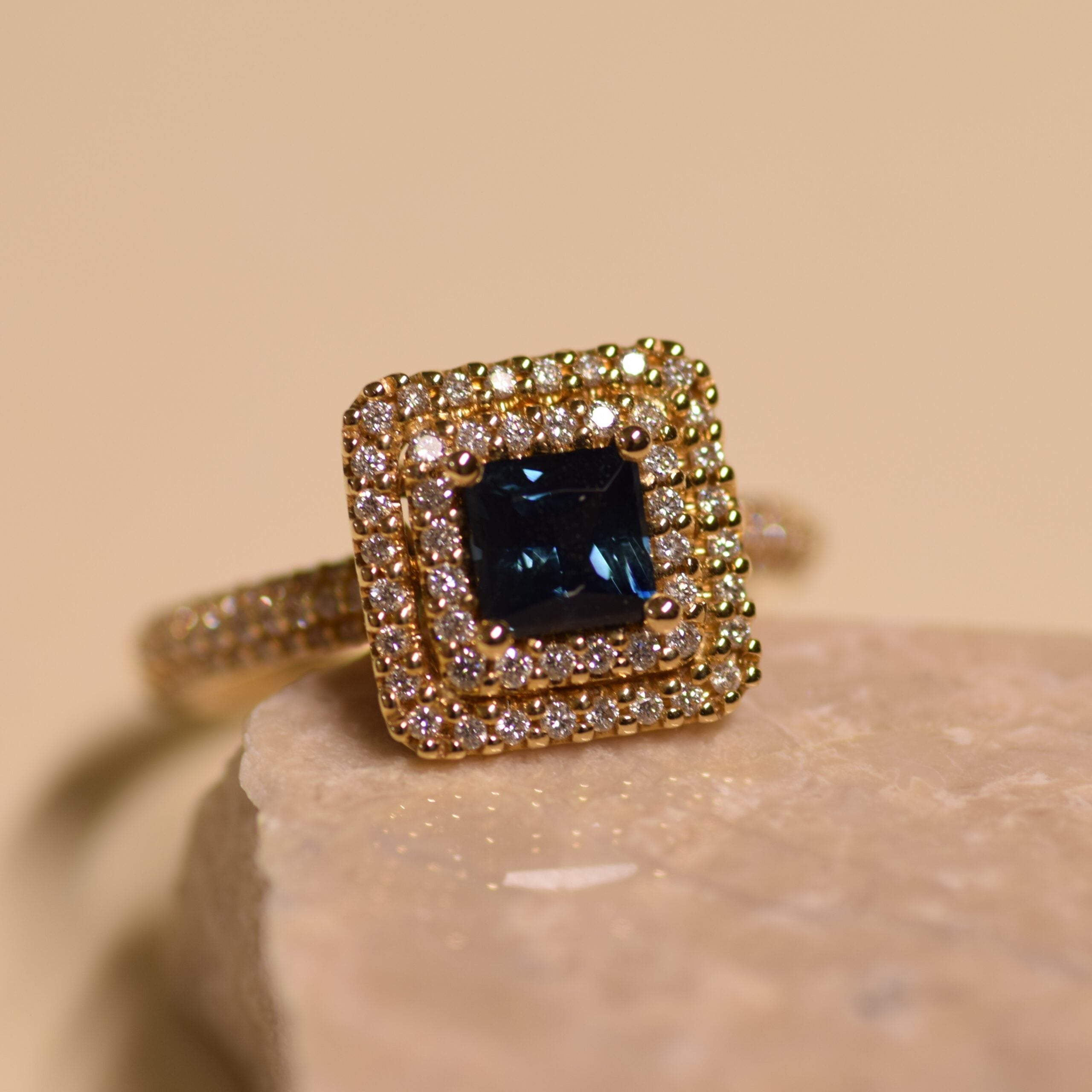 Australian Sapphire and Double Halo of Diamonds