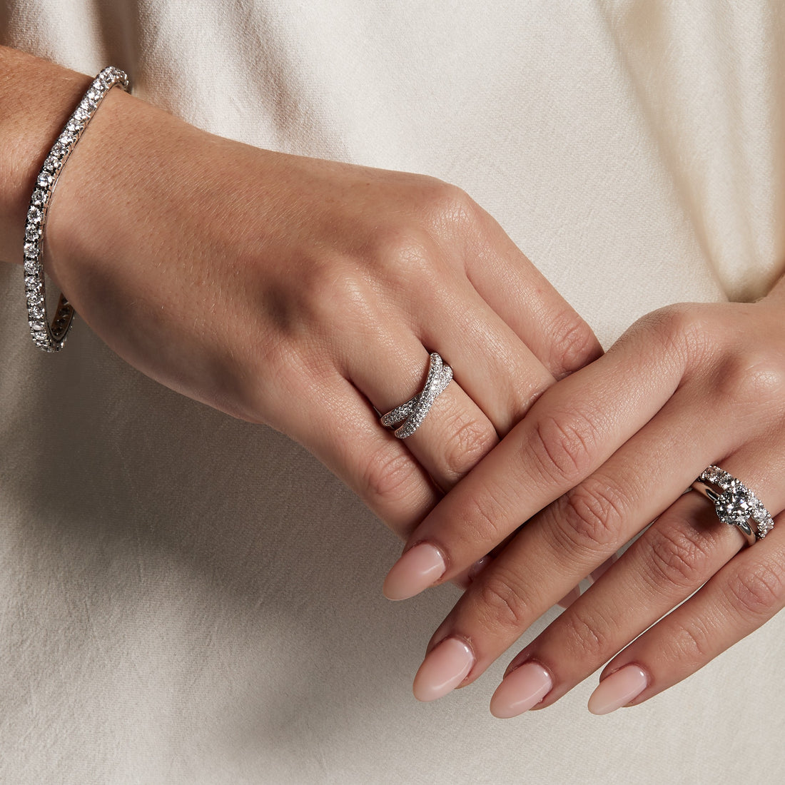 Pave Diamond Crossover Ring