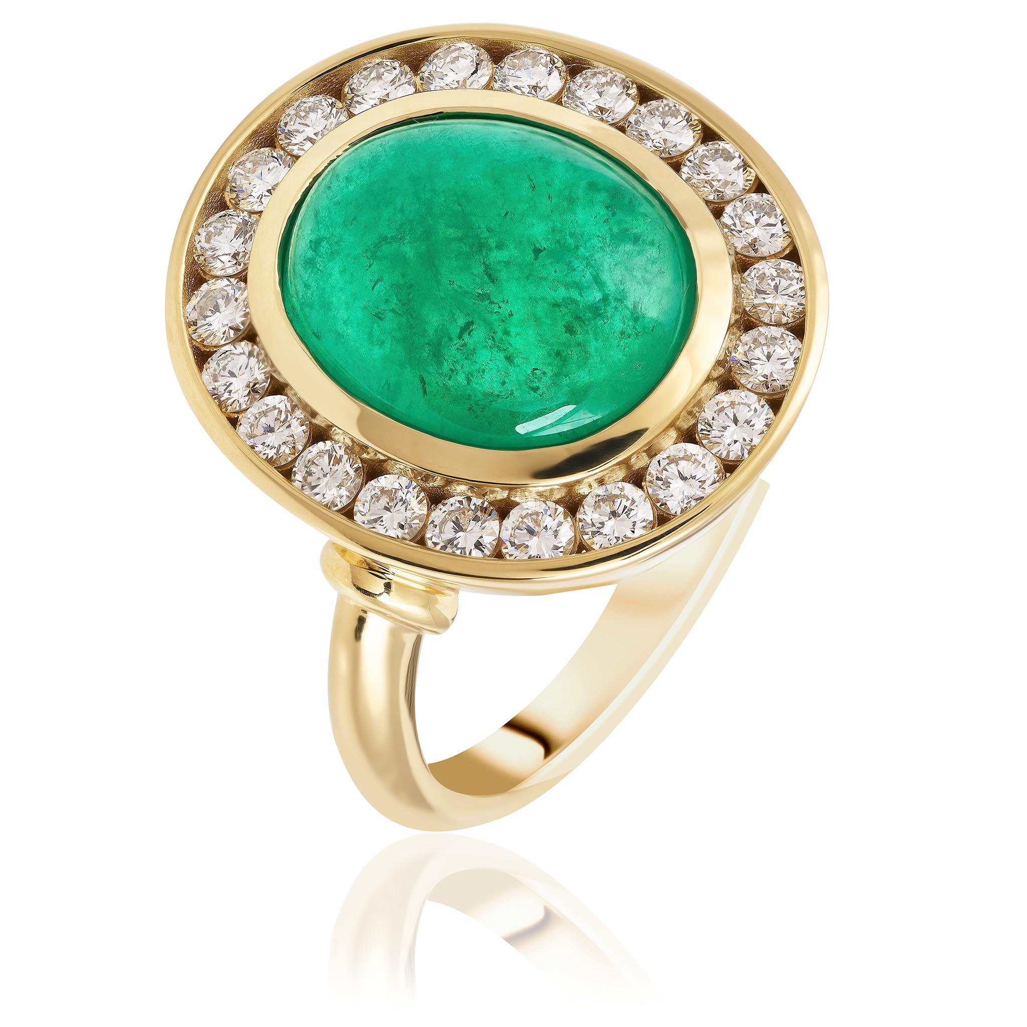 Cabochon Emerald and Diamond Ring