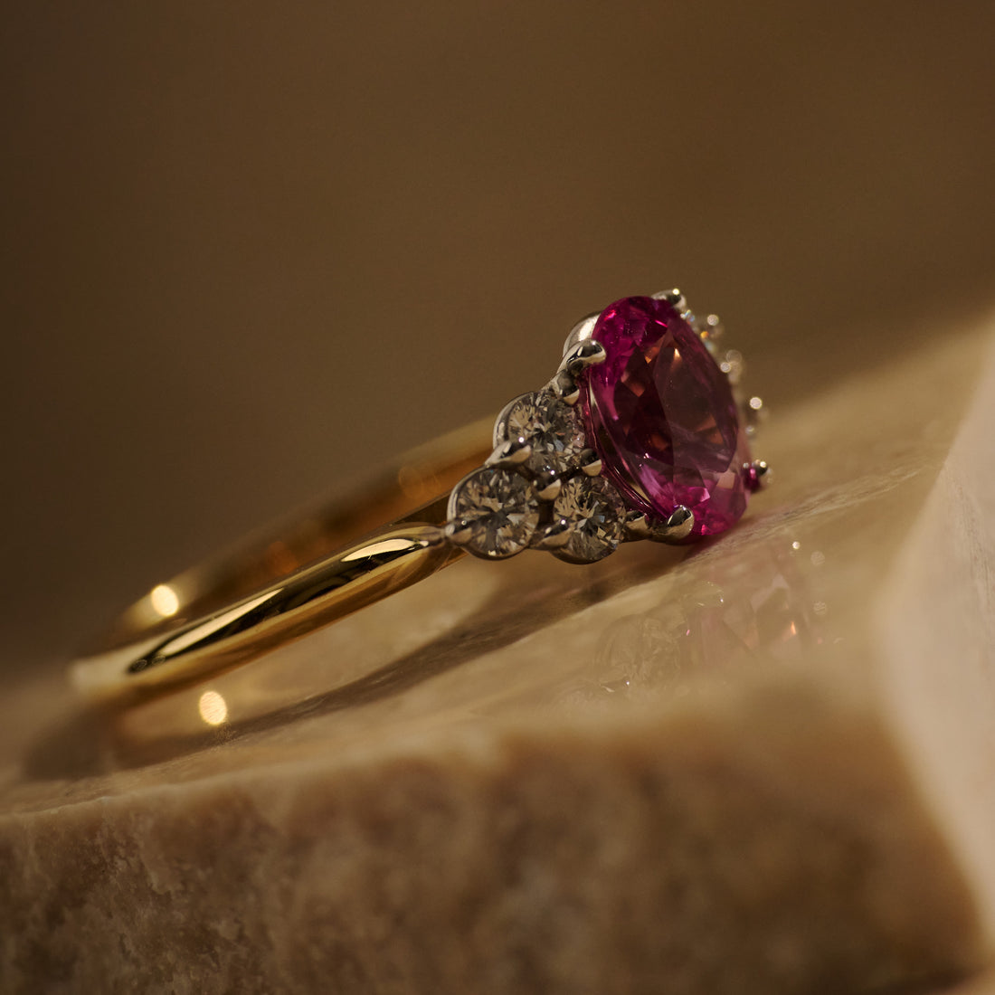 Oval Cut Pink Sapphire & Diamond Cluster