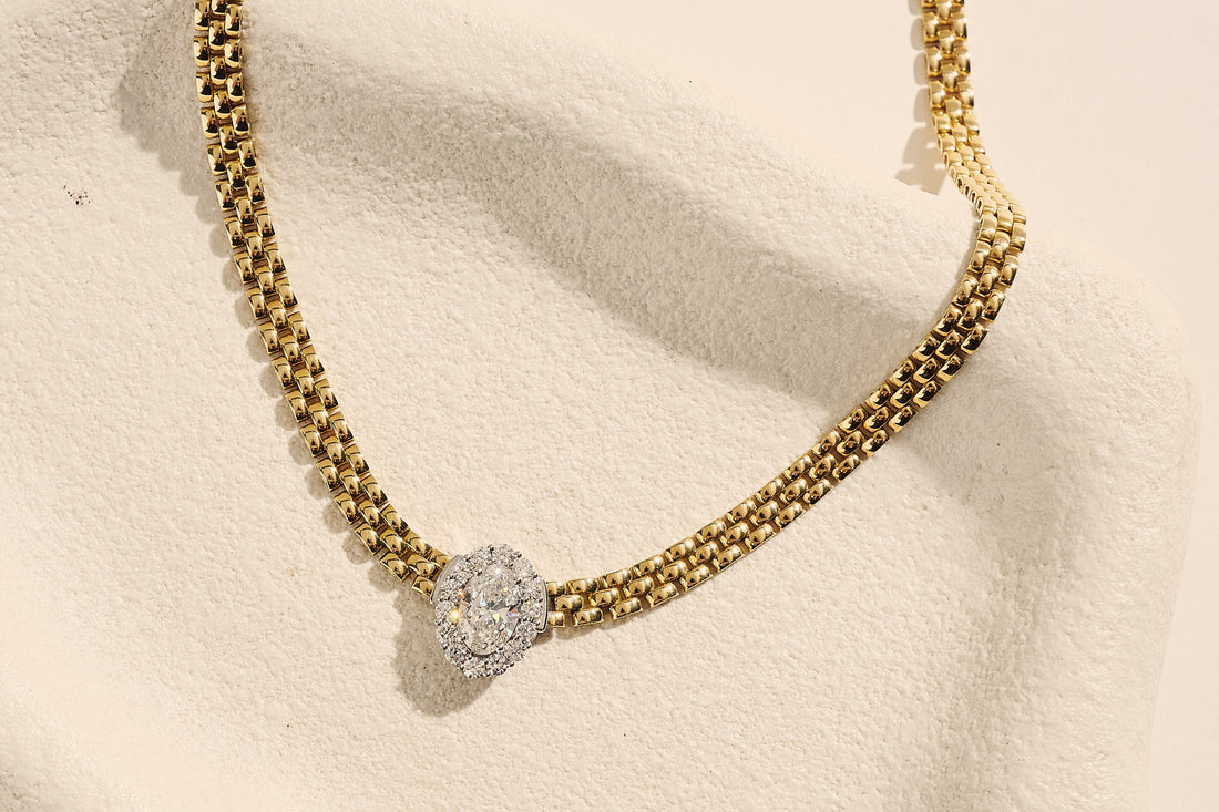 Oval Cut Diamond Halo Necklet