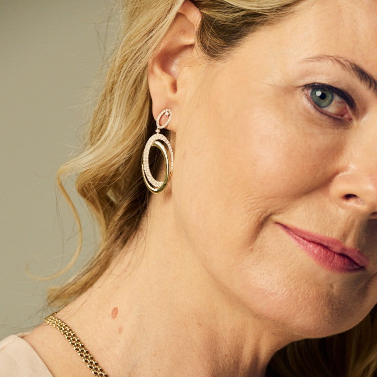 Gold and Diamond Set Oval Drop Earrings