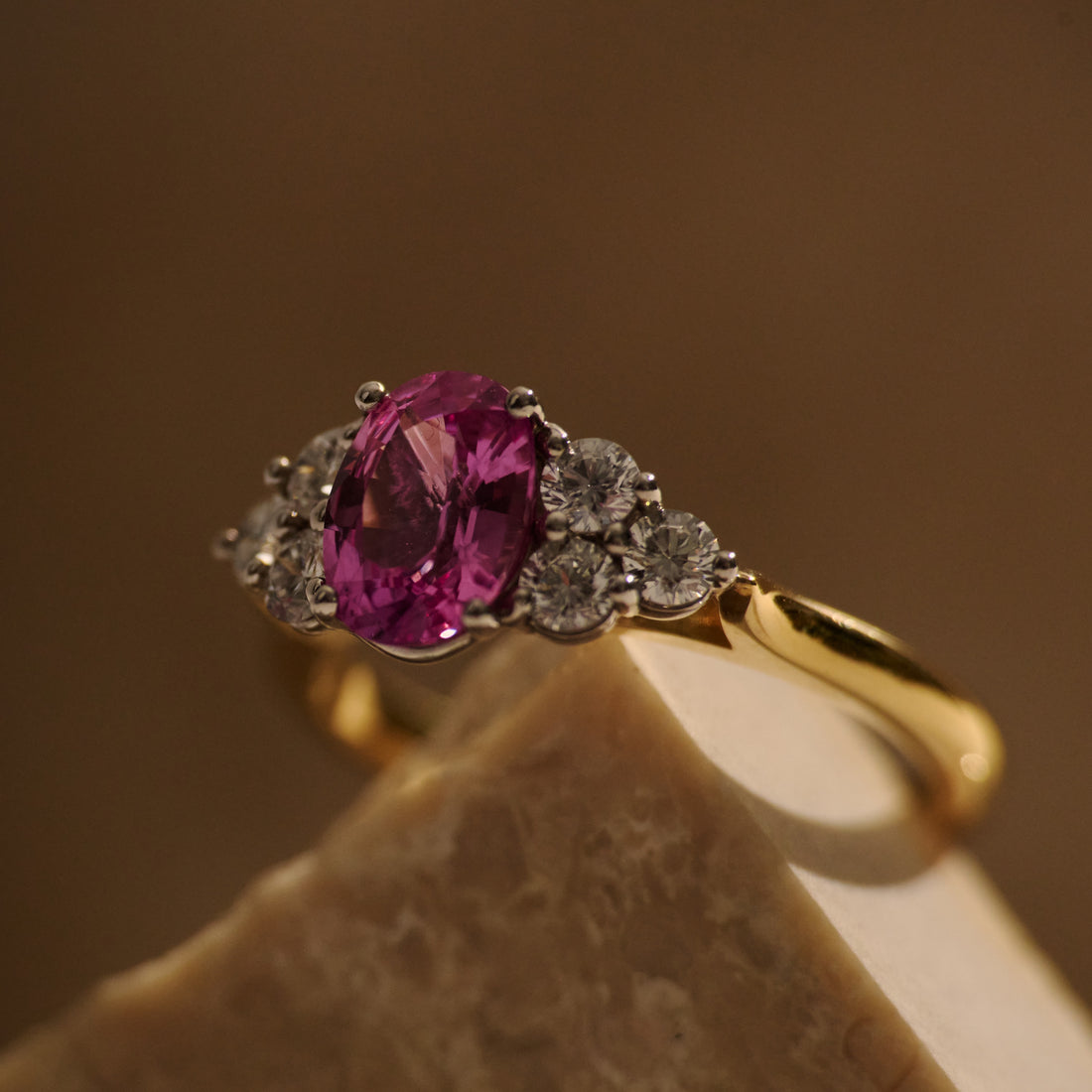Oval Cut Pink Sapphire & Diamond Cluster