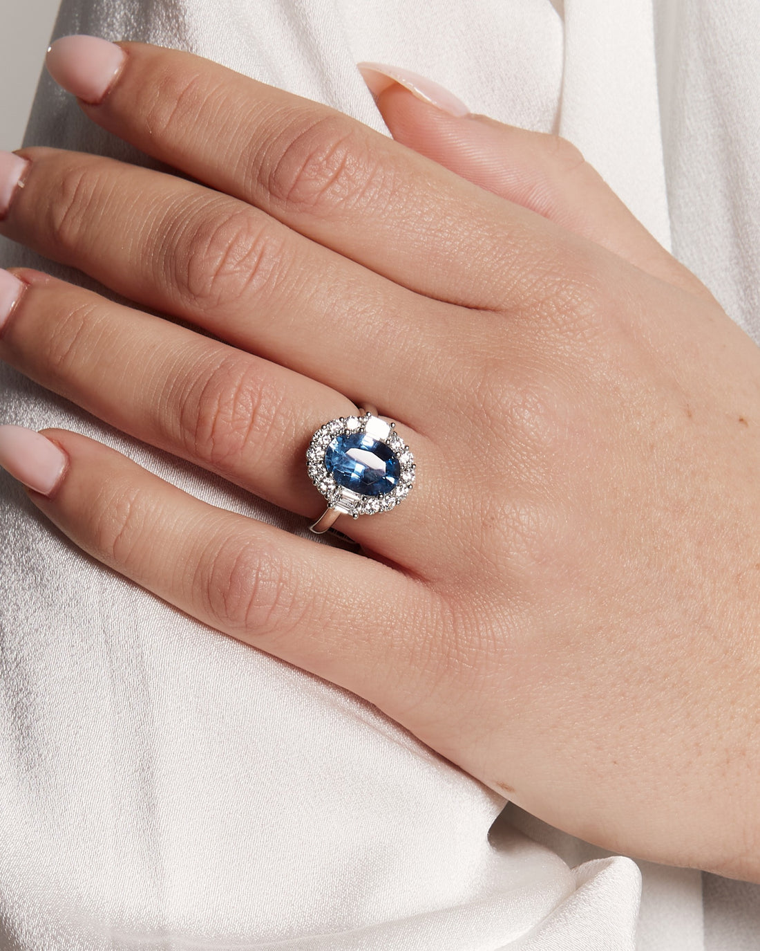 Ceylon Sapphire and Diamond Halo Ring