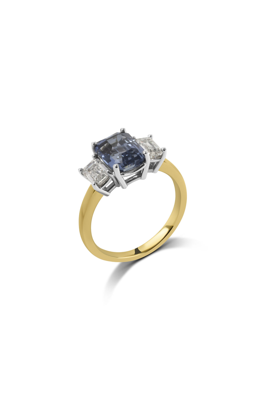 Ceylon Sapphire & Emerald Cut Diamond Trilogy