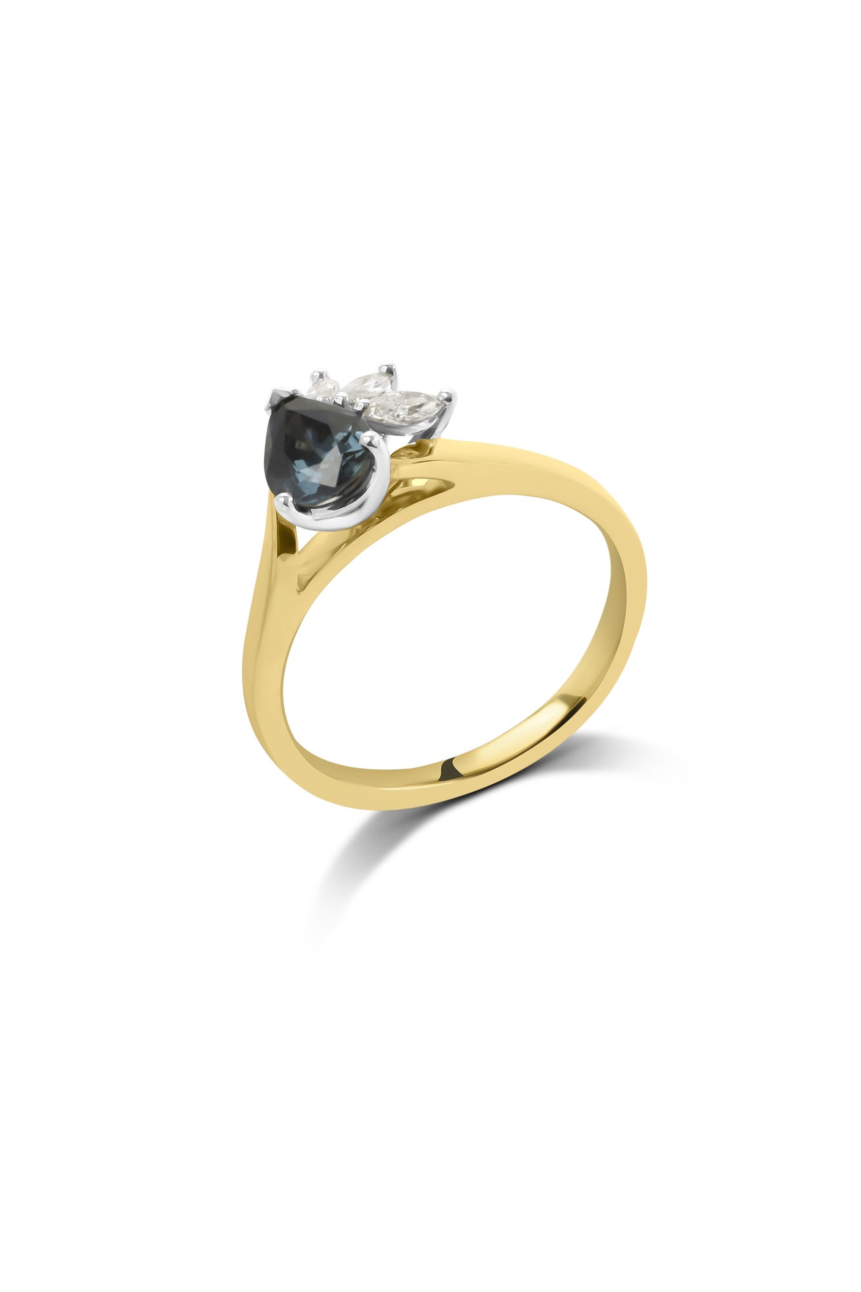 Pear Cut Teal Green Sapphire & Diamond Ring