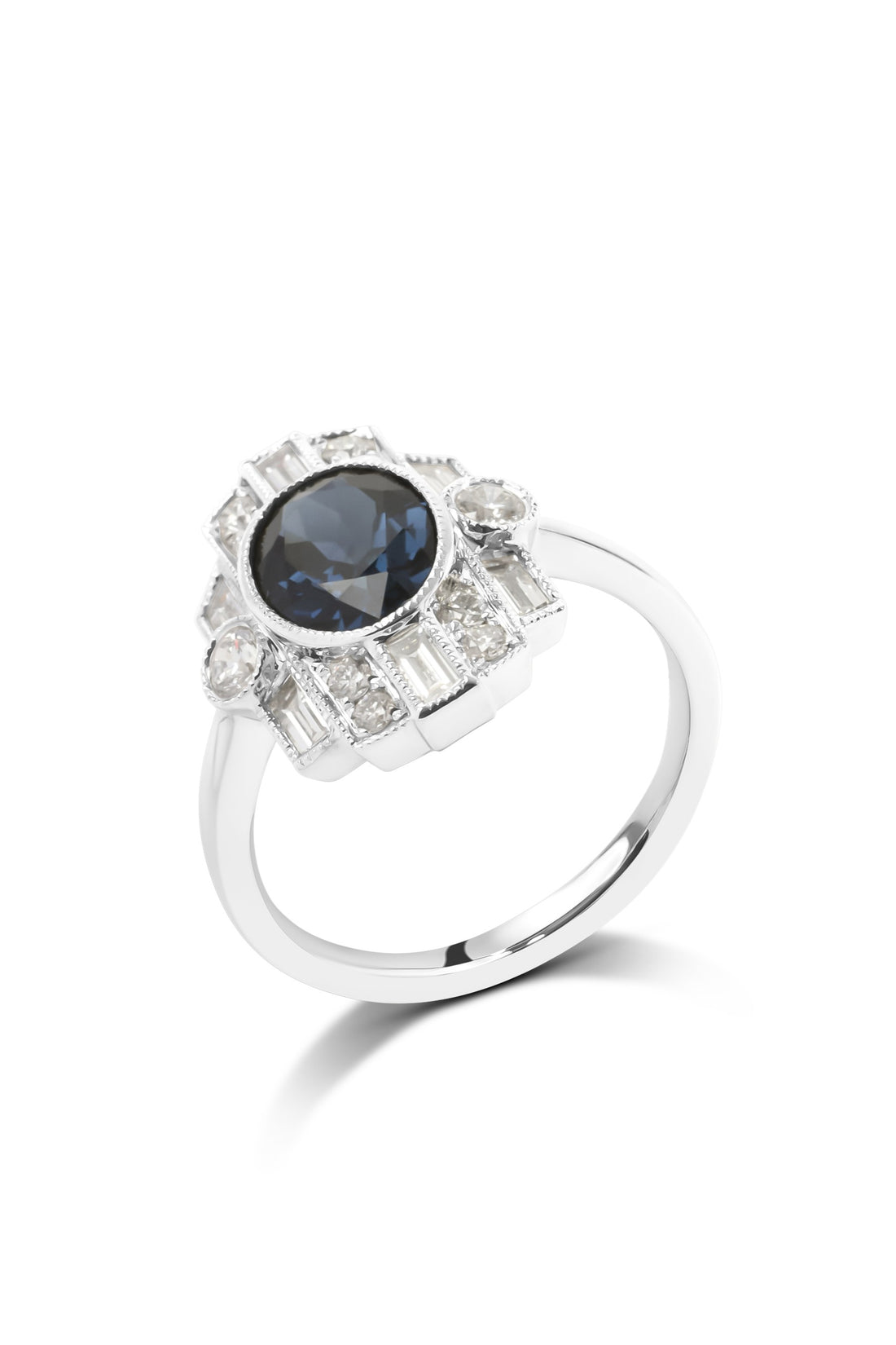 White Gold Inverell Sapphire & Diamond Art Deco Ring