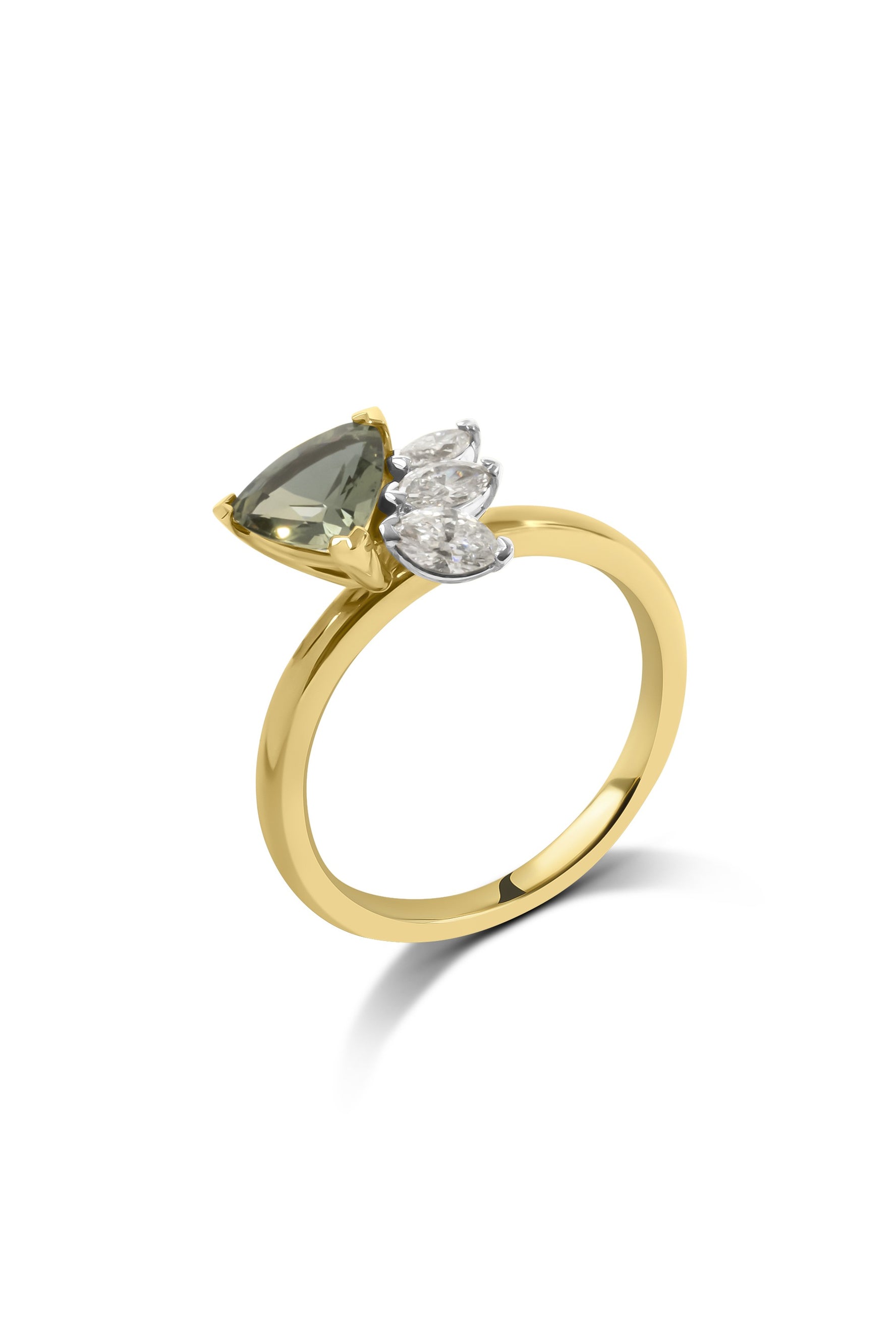 Trillion Cut Australian Green Sapphire & Diamond Spray