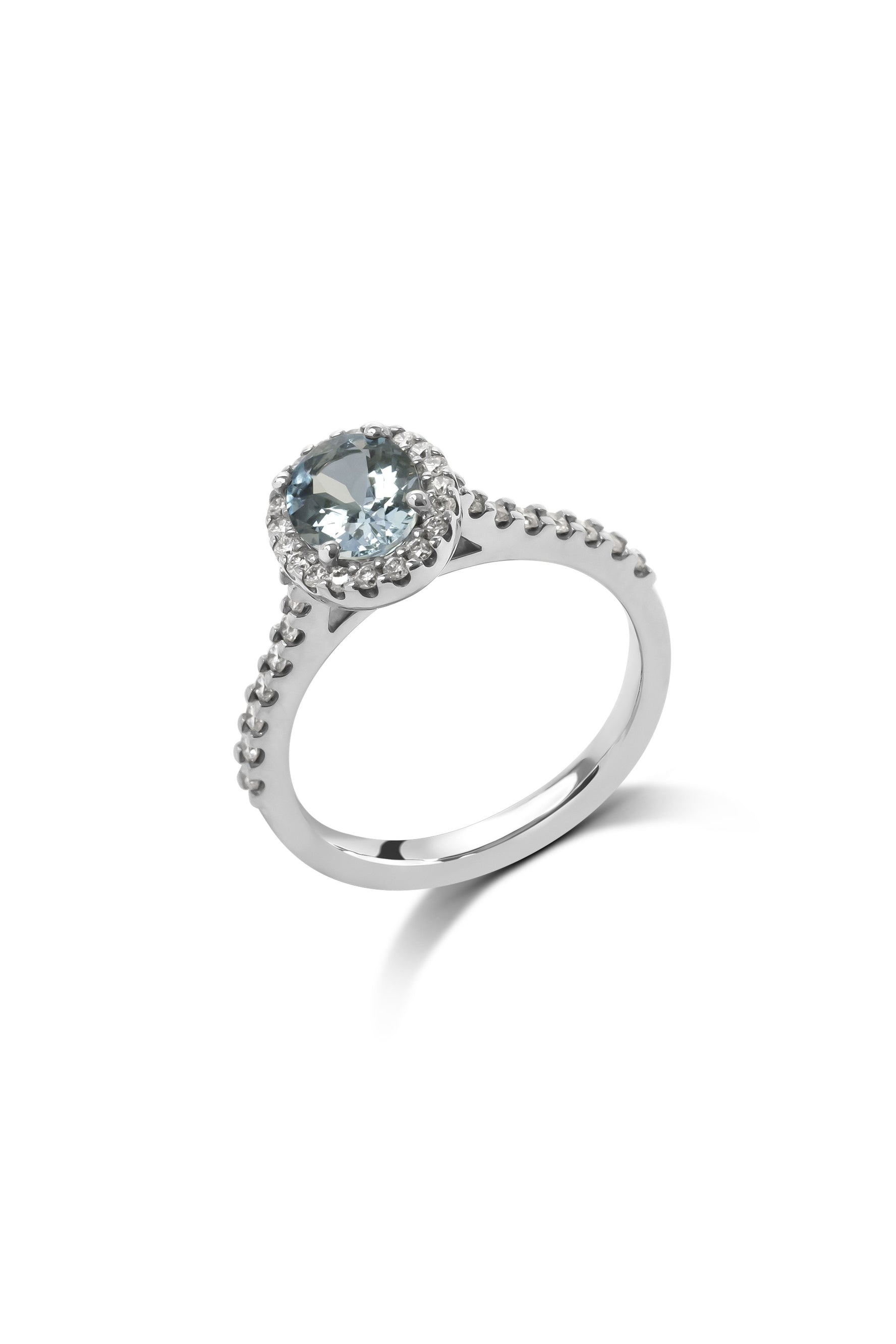 0.89ct Oval Cut Aquamarine & Diamond Ring