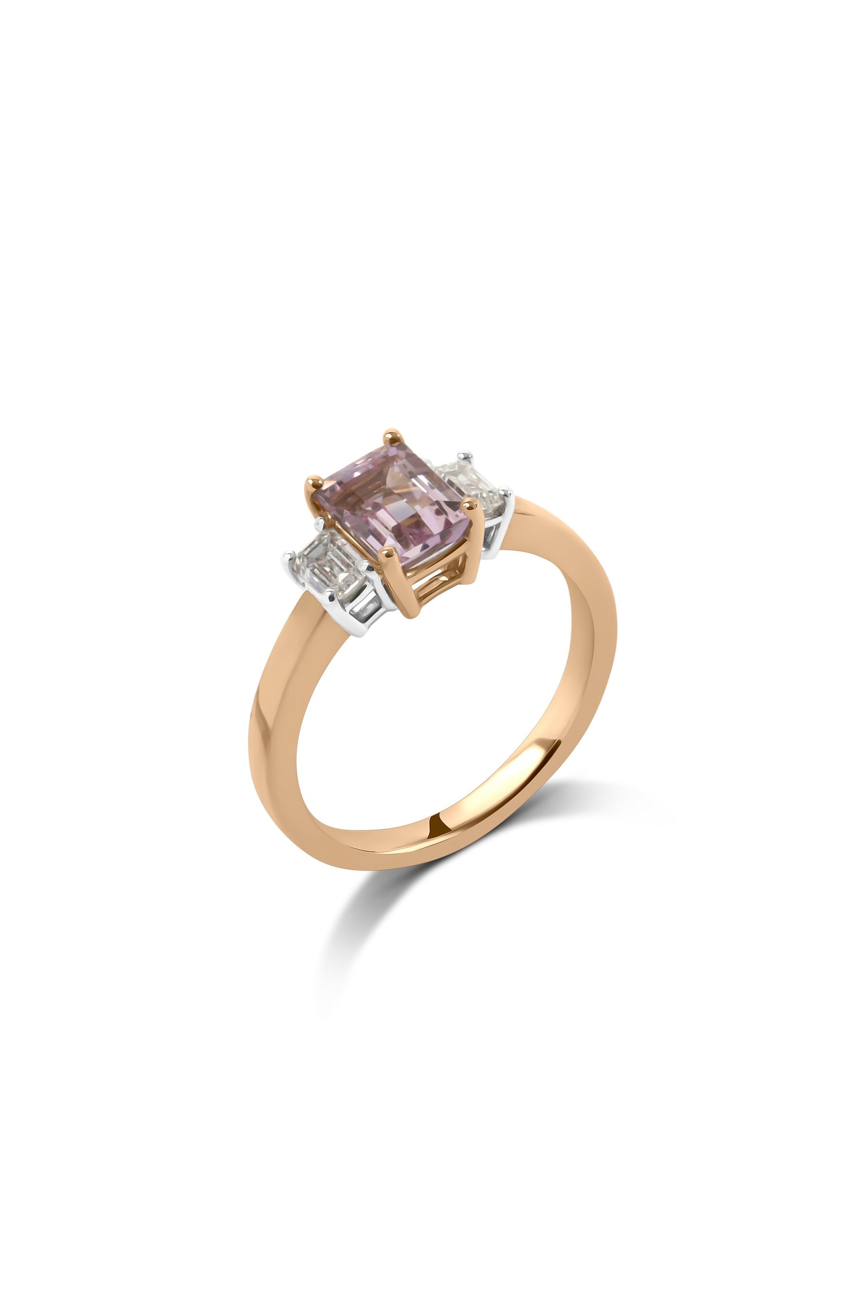1.10ct Emerald Cut Morganite and Diamond Trilogy