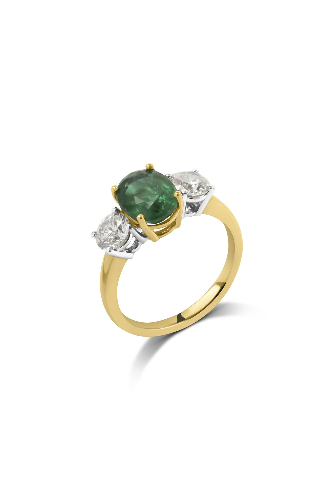 Oval Cut Natural Emerald & Diamond Trilogy