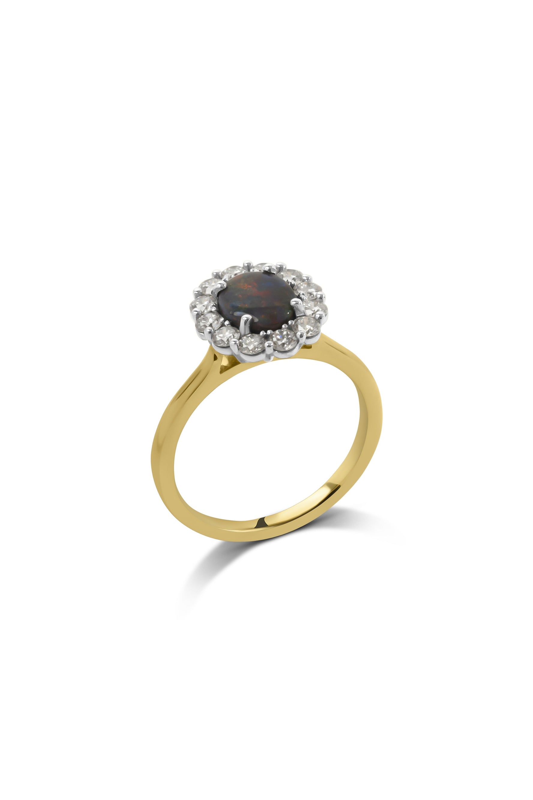 Oval Cut Australian Black Opal & Diamond Halo