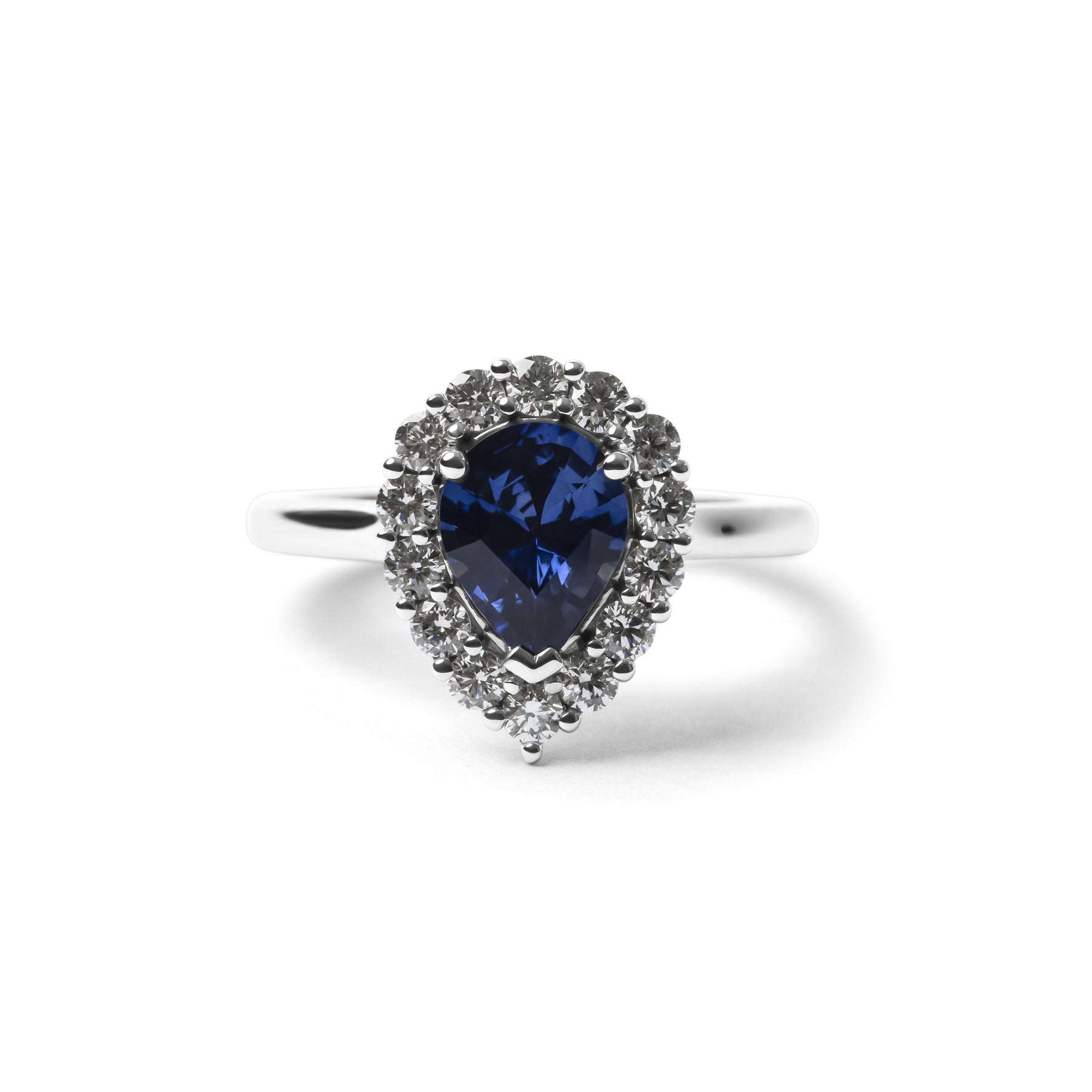 Pear Cut Ceylon Sapphire and Diamond Halo