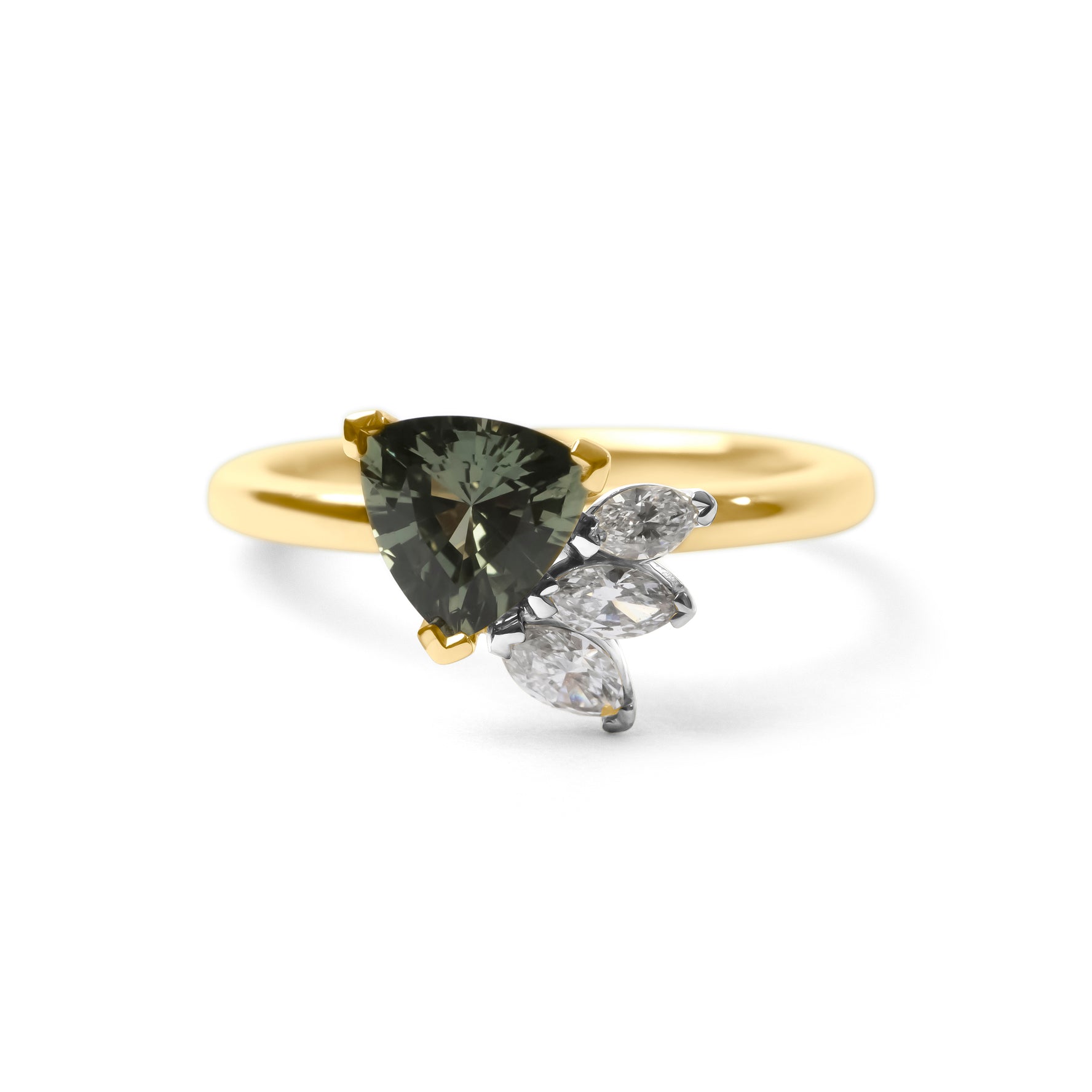 Trillion Cut Australian Green Sapphire & Diamond Spray