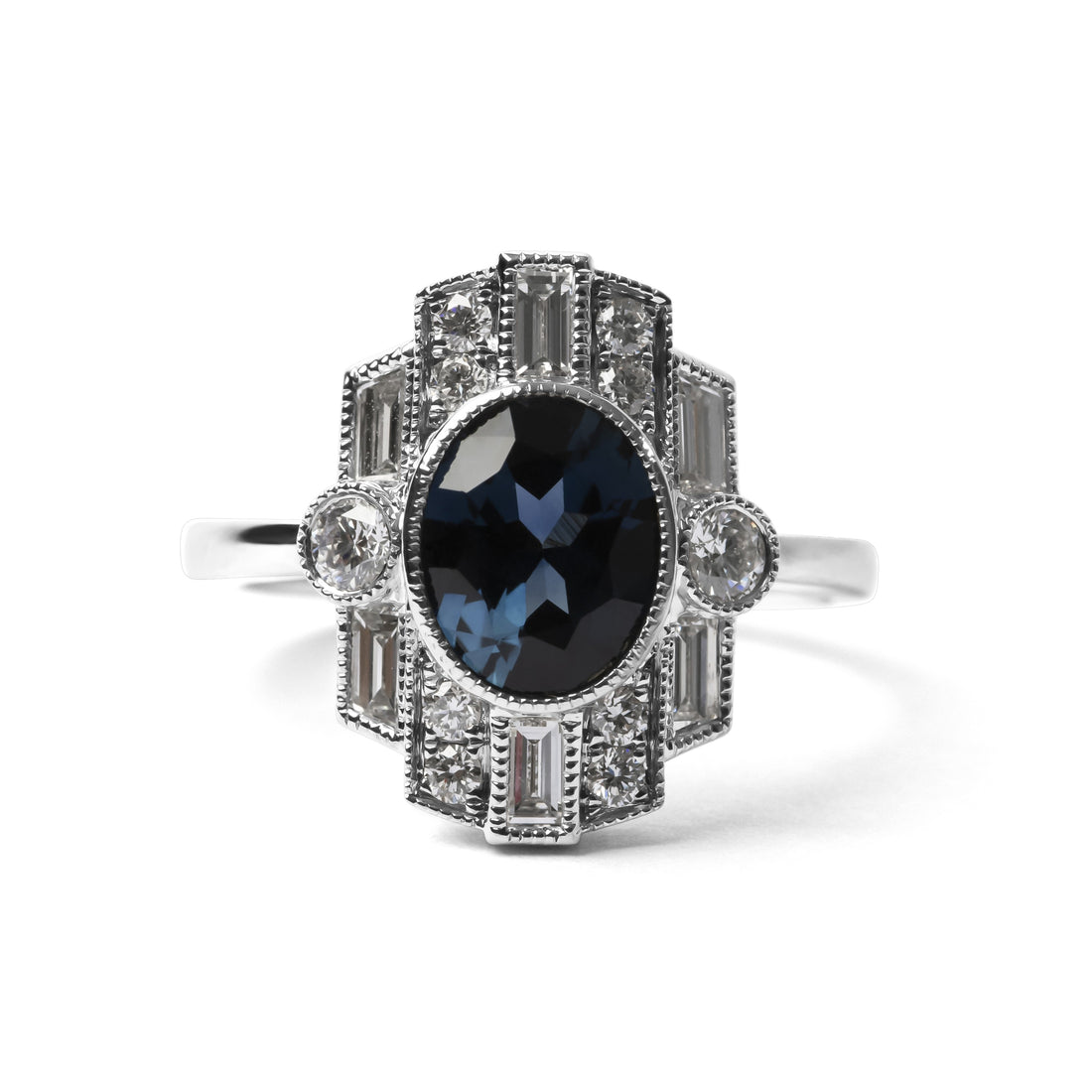 White Gold Inverell Sapphire & Diamond Art Deco Ring
