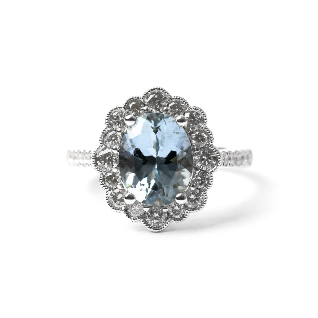 Aquamarine and Flower Style Diamond Halo