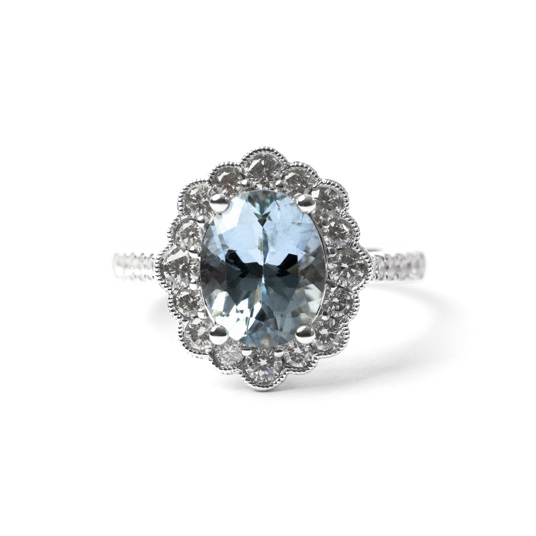 Aquamarine and Flower Style Diamond Halo