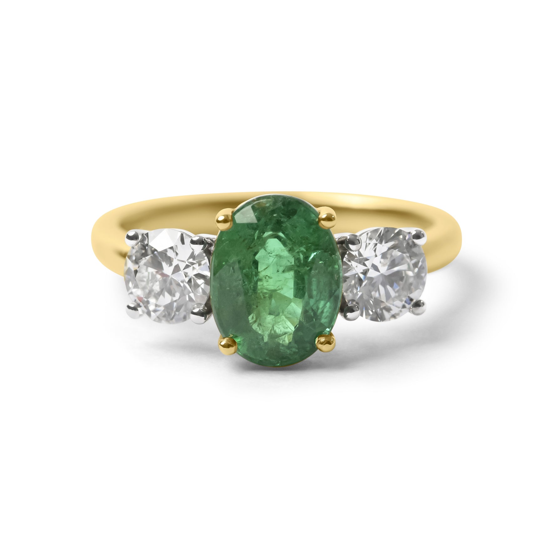 Oval Cut Natural Emerald & Diamond Trilogy