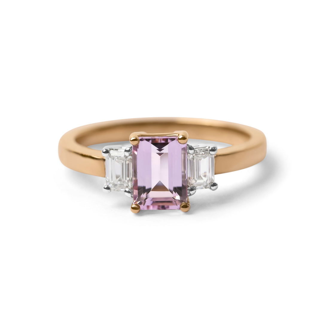 Emerald Cut Morganite and Diamond Trilogy