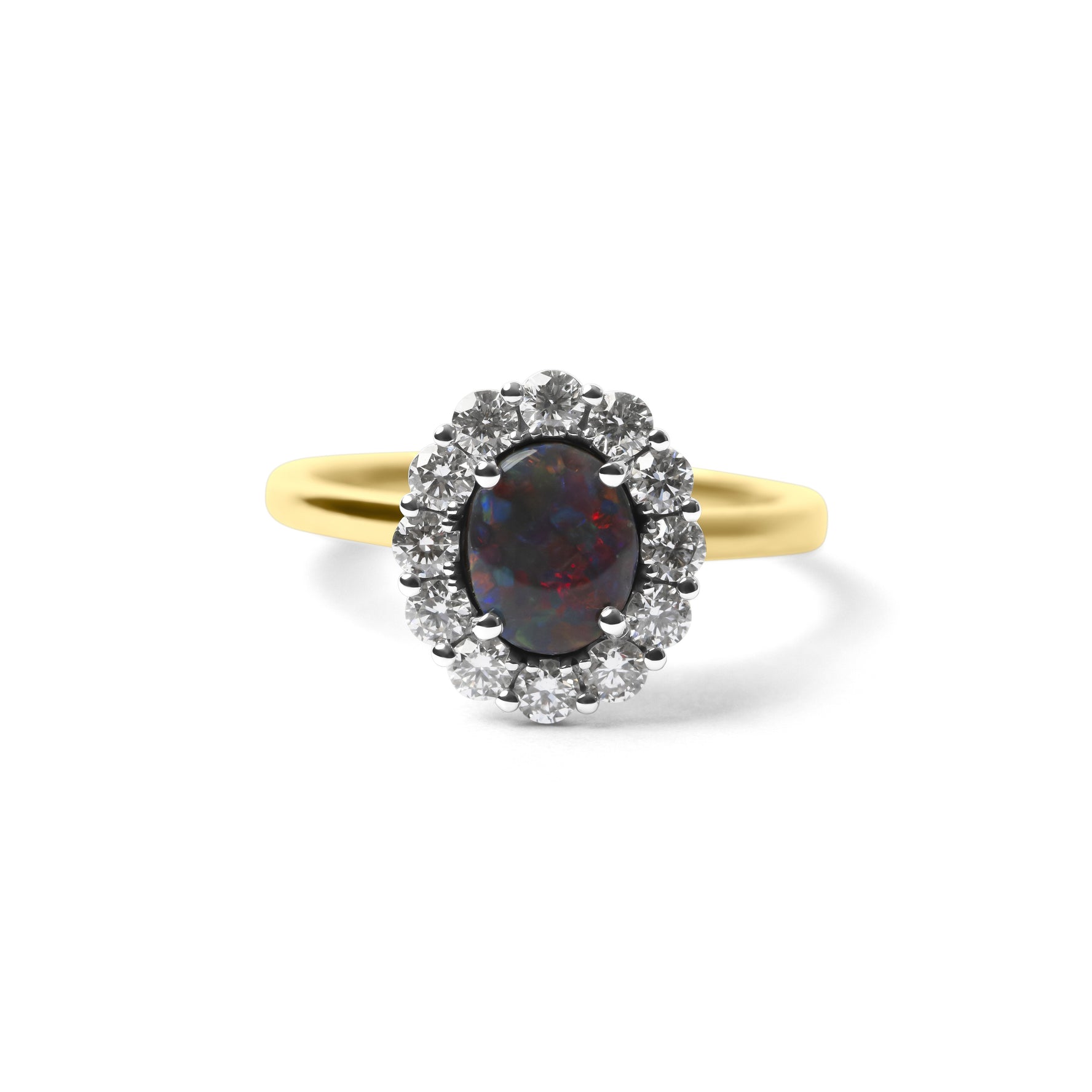 Oval Cut Australian Black Opal & Diamond Halo