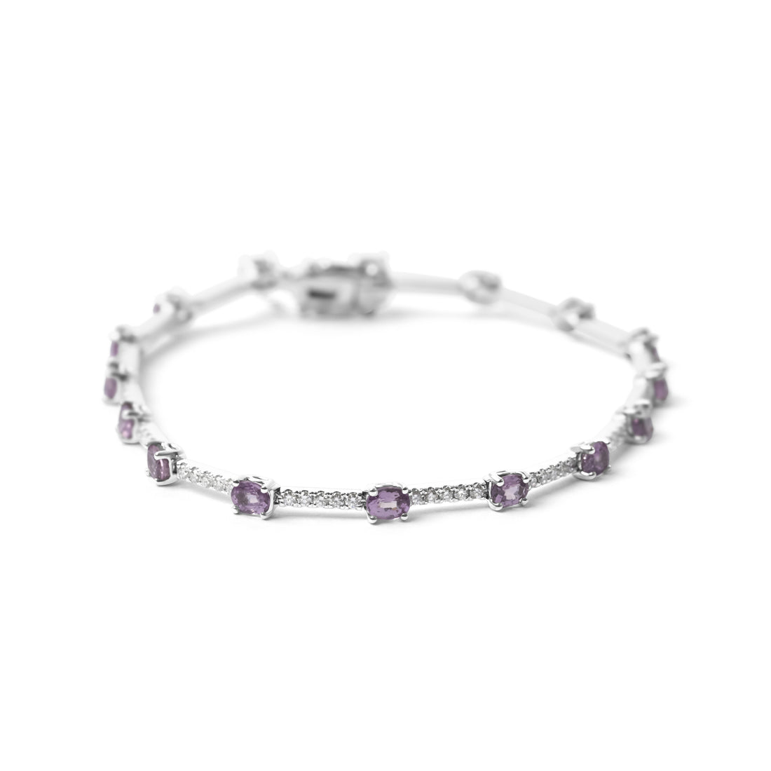 18ct White Gold Pink Sapphire & Diamond Bracelet