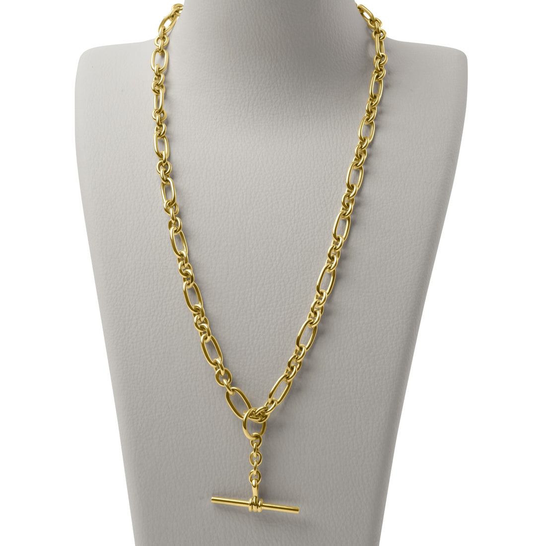 9ct Solid Yellow Gold Oval & Round Link T-Bar Necklet