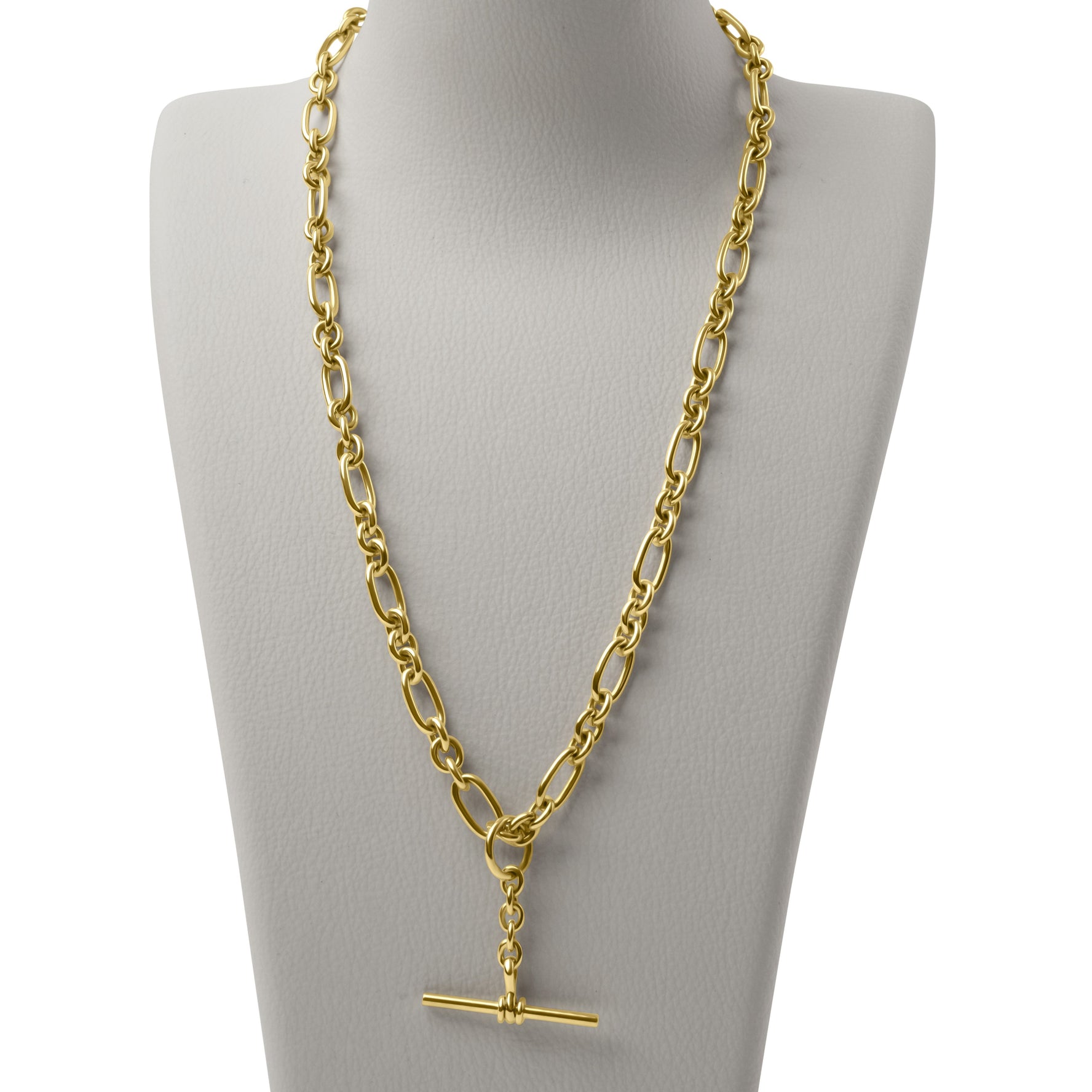 9ct Solid Yellow Gold Oval & Round Link T-Bar Necklet