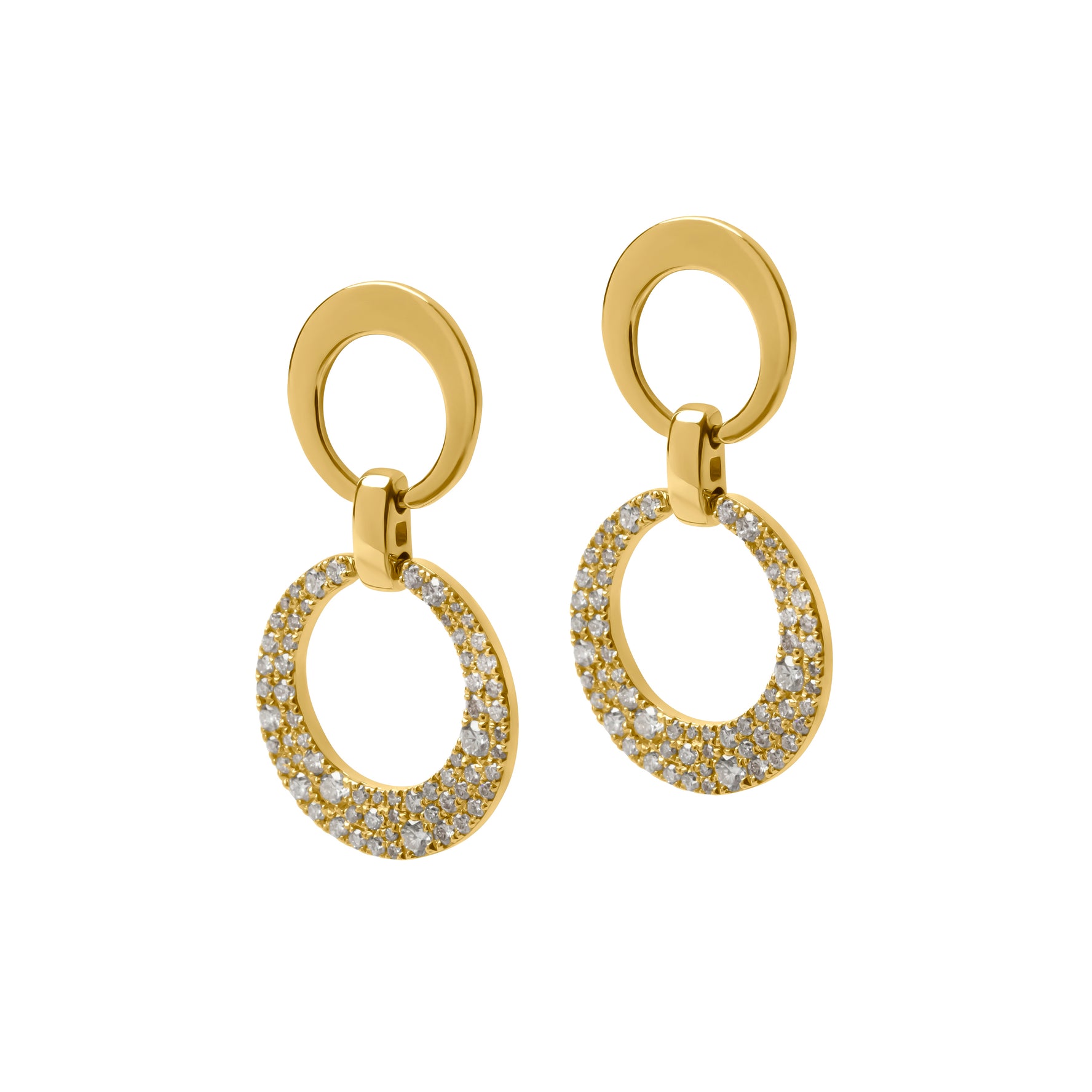 Diamond and Yellow Gold Open Circle Drop Earring