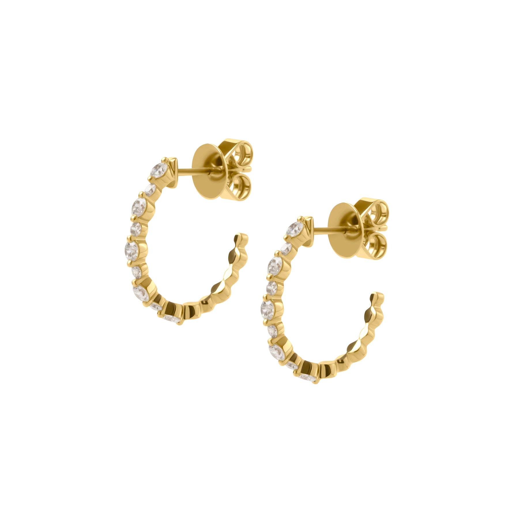 Patterned Diamond Set Yellow Gold Hoops